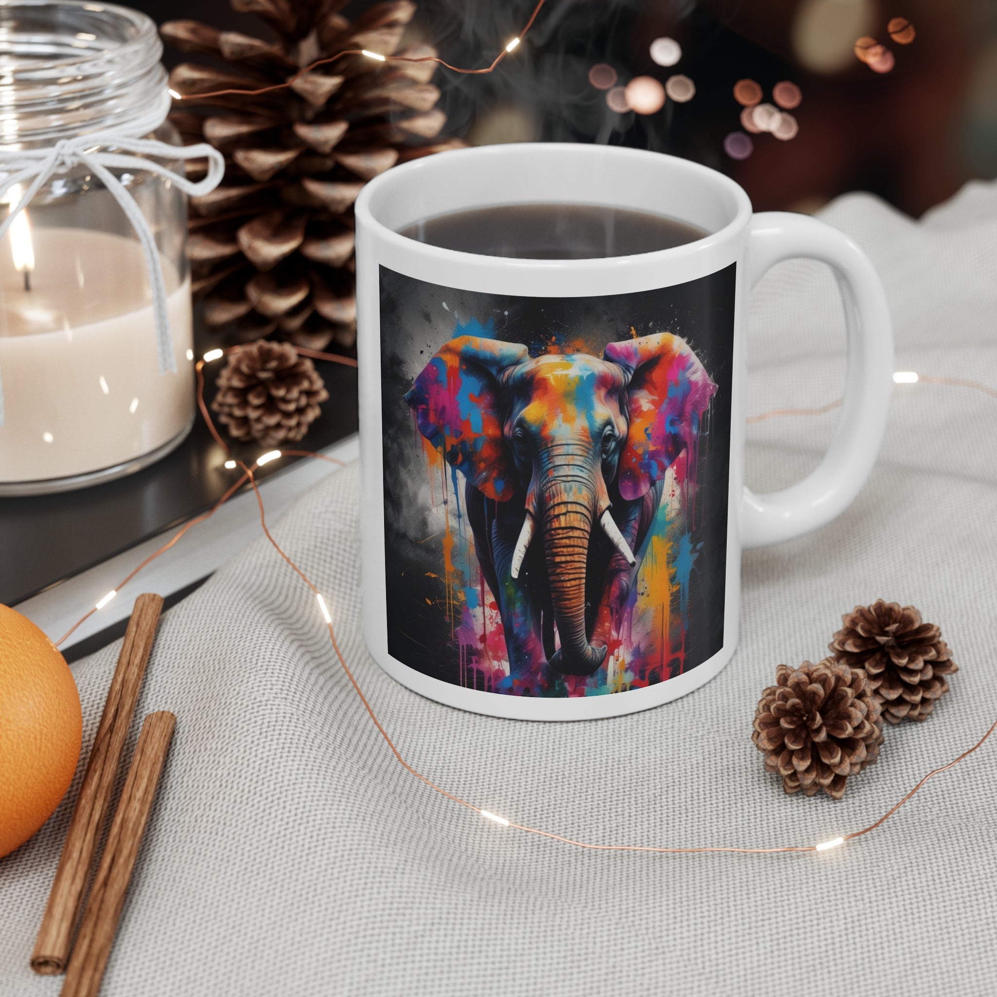 Elephant Art Mug — Colorful Watercolor Elephant Coffee Cup Printify