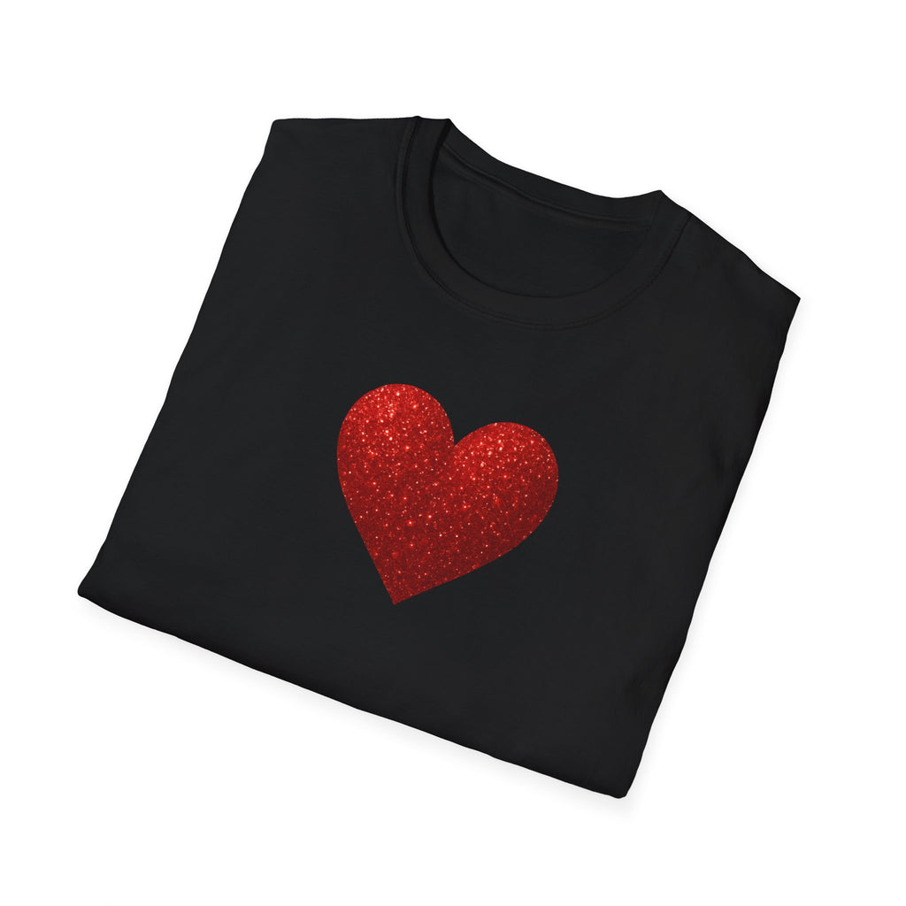 Black sweatshirt with a red heart design on a white background