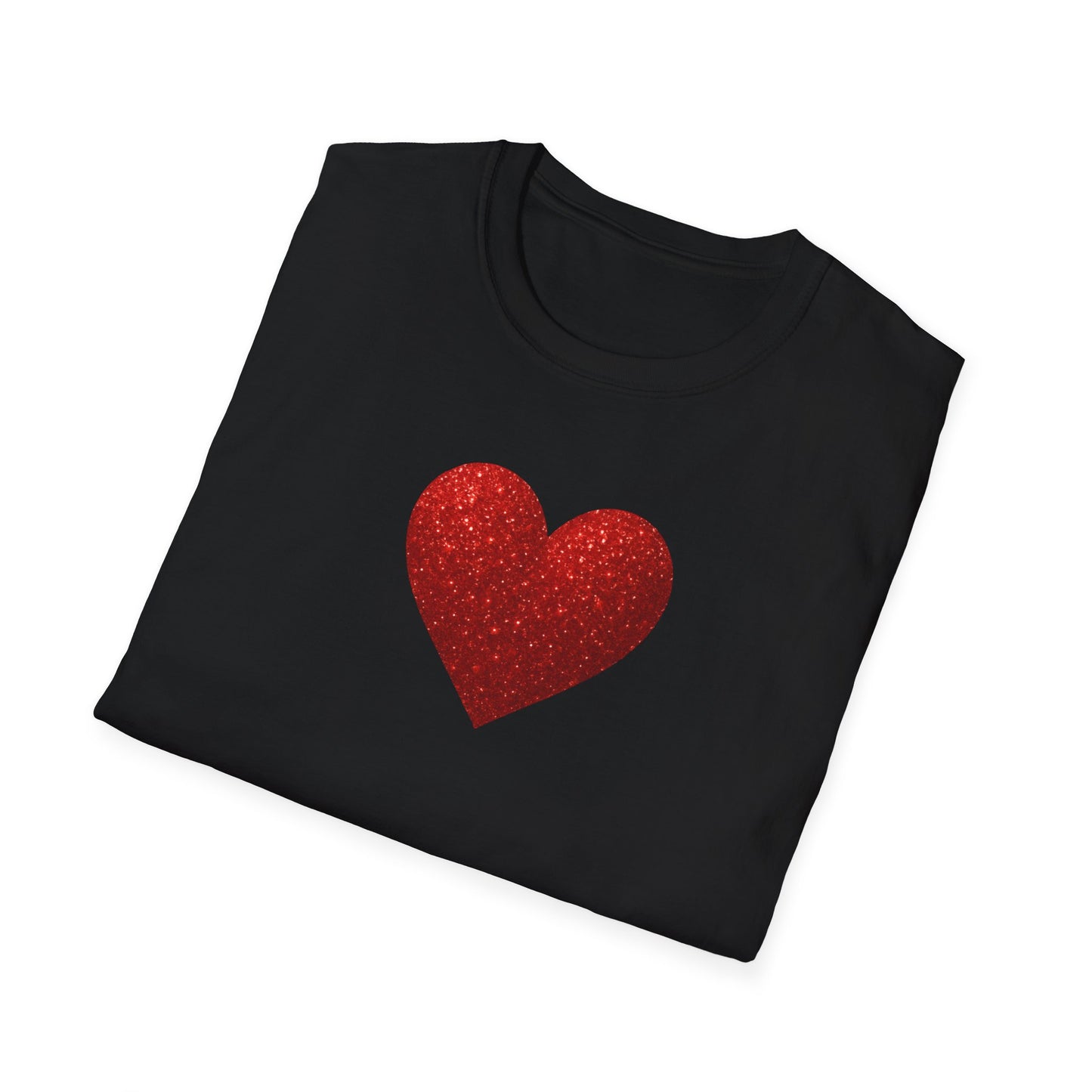 Black sweatshirt with a red heart design on a white background