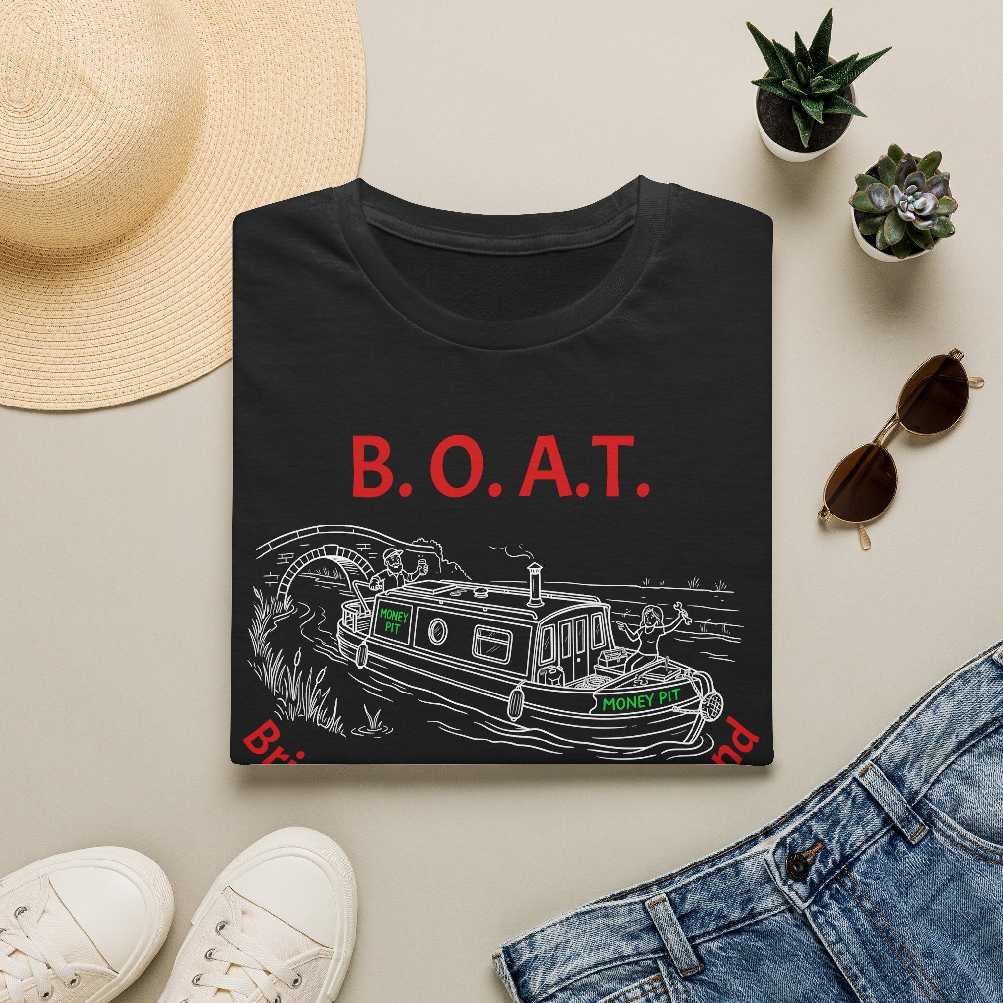Canal Narrow Boat Sketch T-Shirt — B.O.A.T. (Bring Out Another Thousand) Novelty Tee Printify