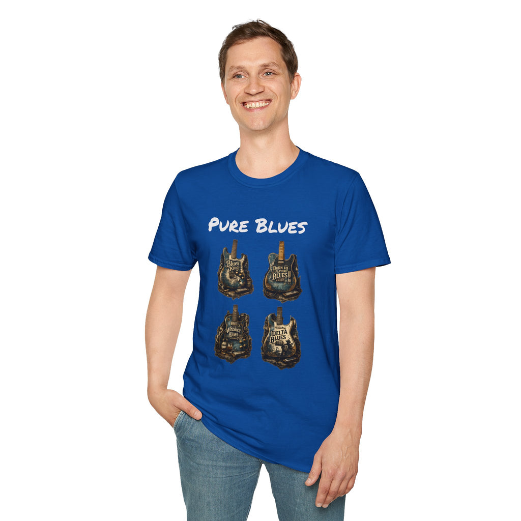 Pure Blues Guitar T‑Shirt — Vintage Rock Hand Sign Tee Printify