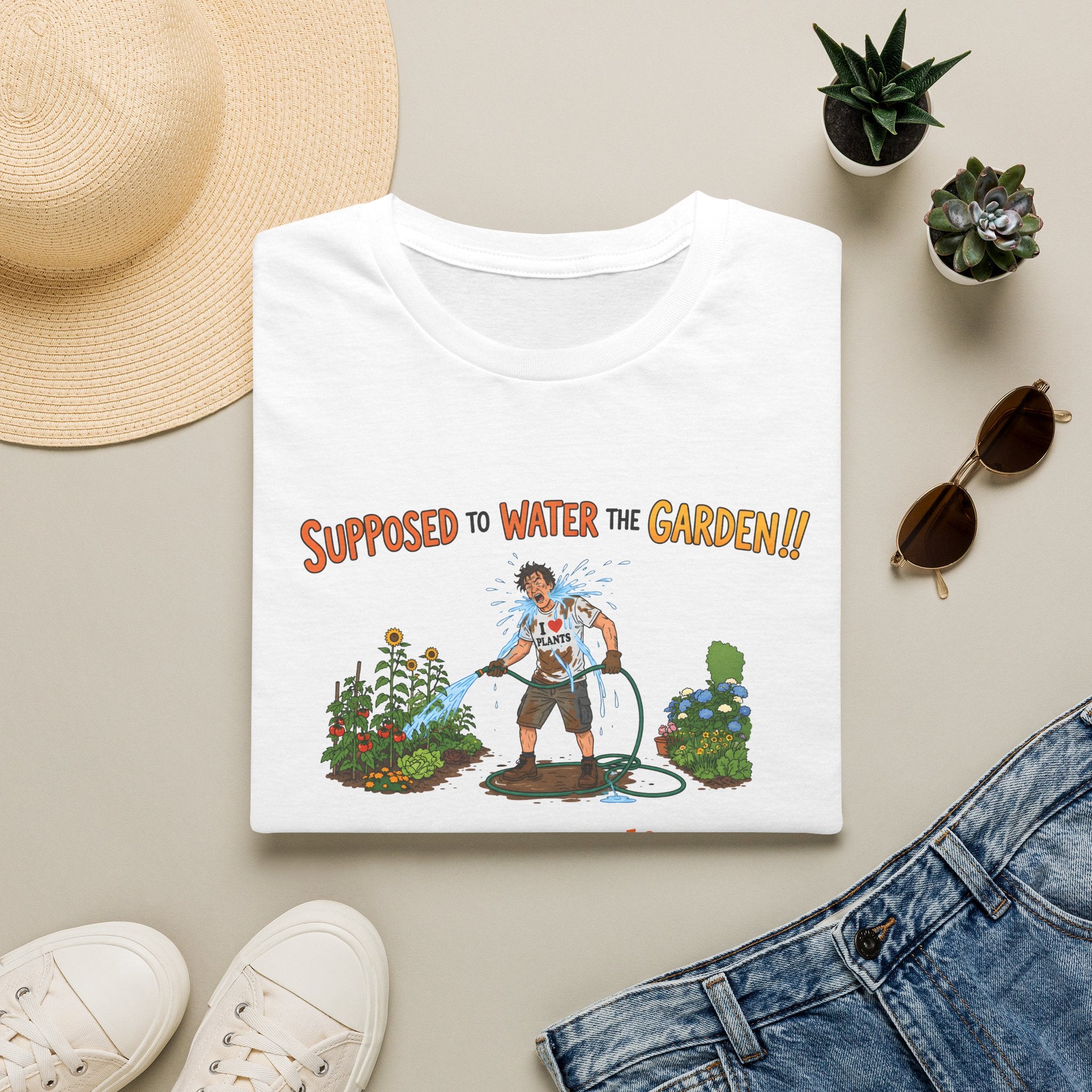 Garden Hose T‑Shirt — “Supposed to Water the Garden!!” Funny Gardener Tee -Personalise Option Printify
