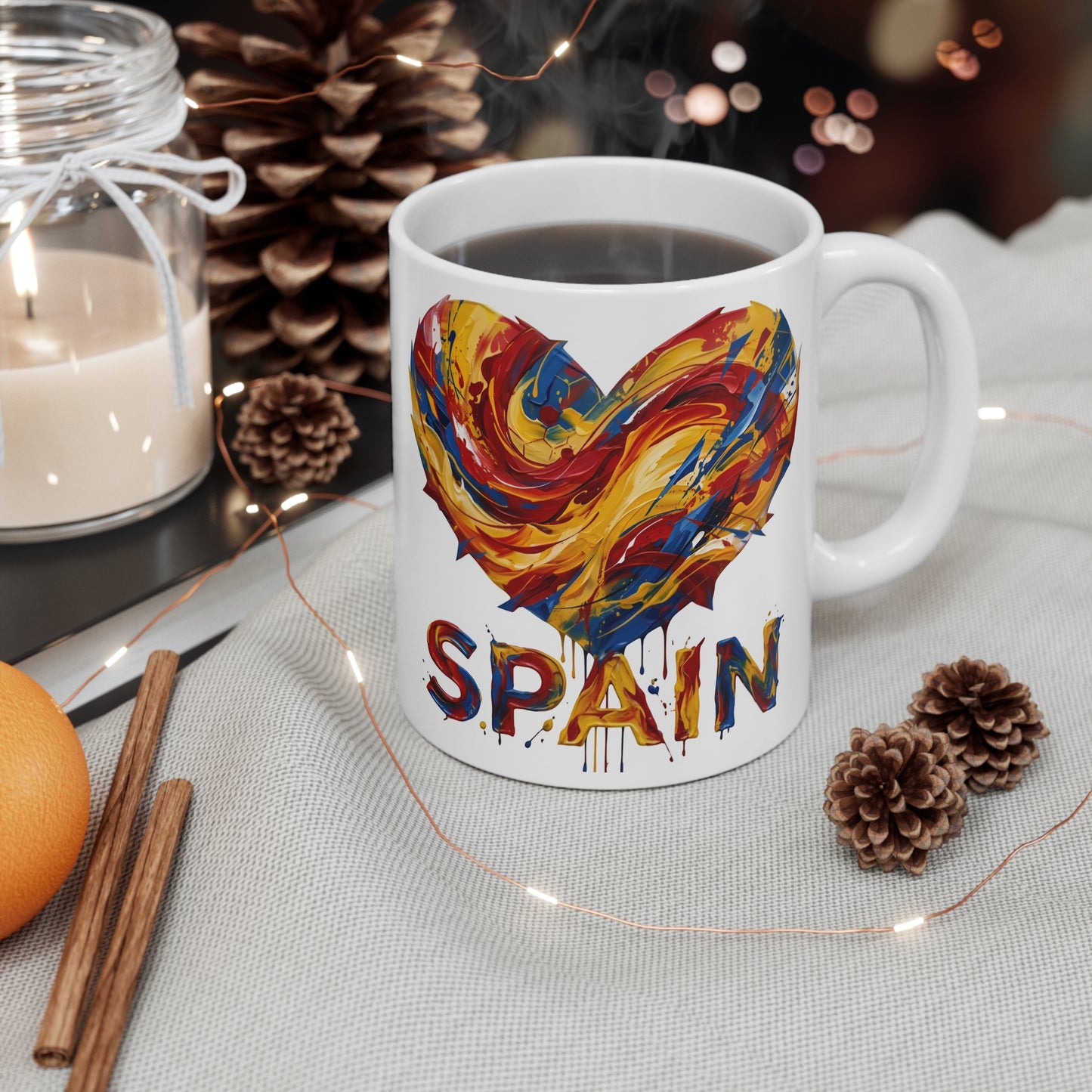Spain Heart Coffee Mug – Colorful Abstract Spanish Flag Design Printify