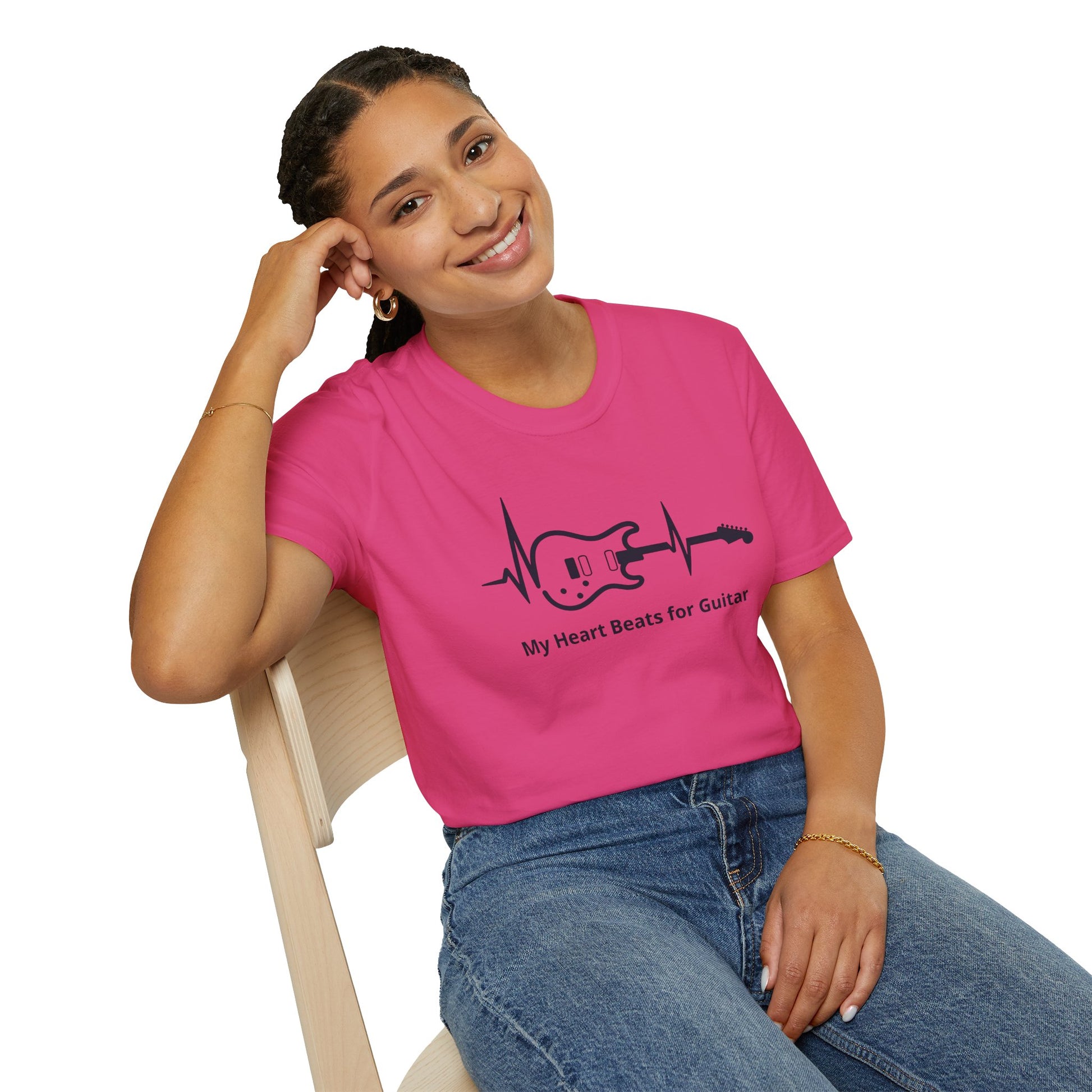  "My Heart Beats for Guitar" Premium Cotton T-Shirt. 