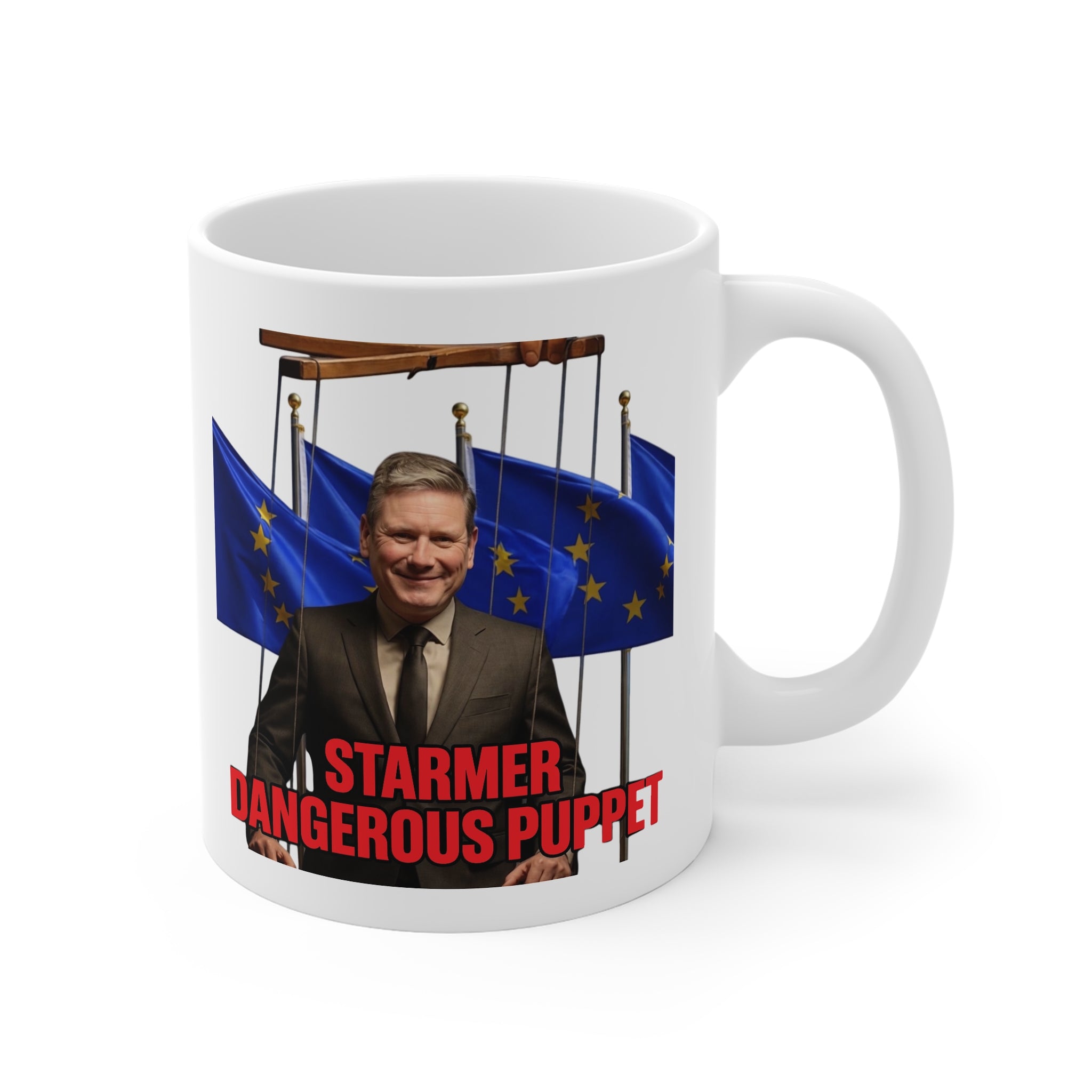 11oz Mug – "Starmer Dangerous Puppet" Political Coffee Mug with Puppet-Control Design 
