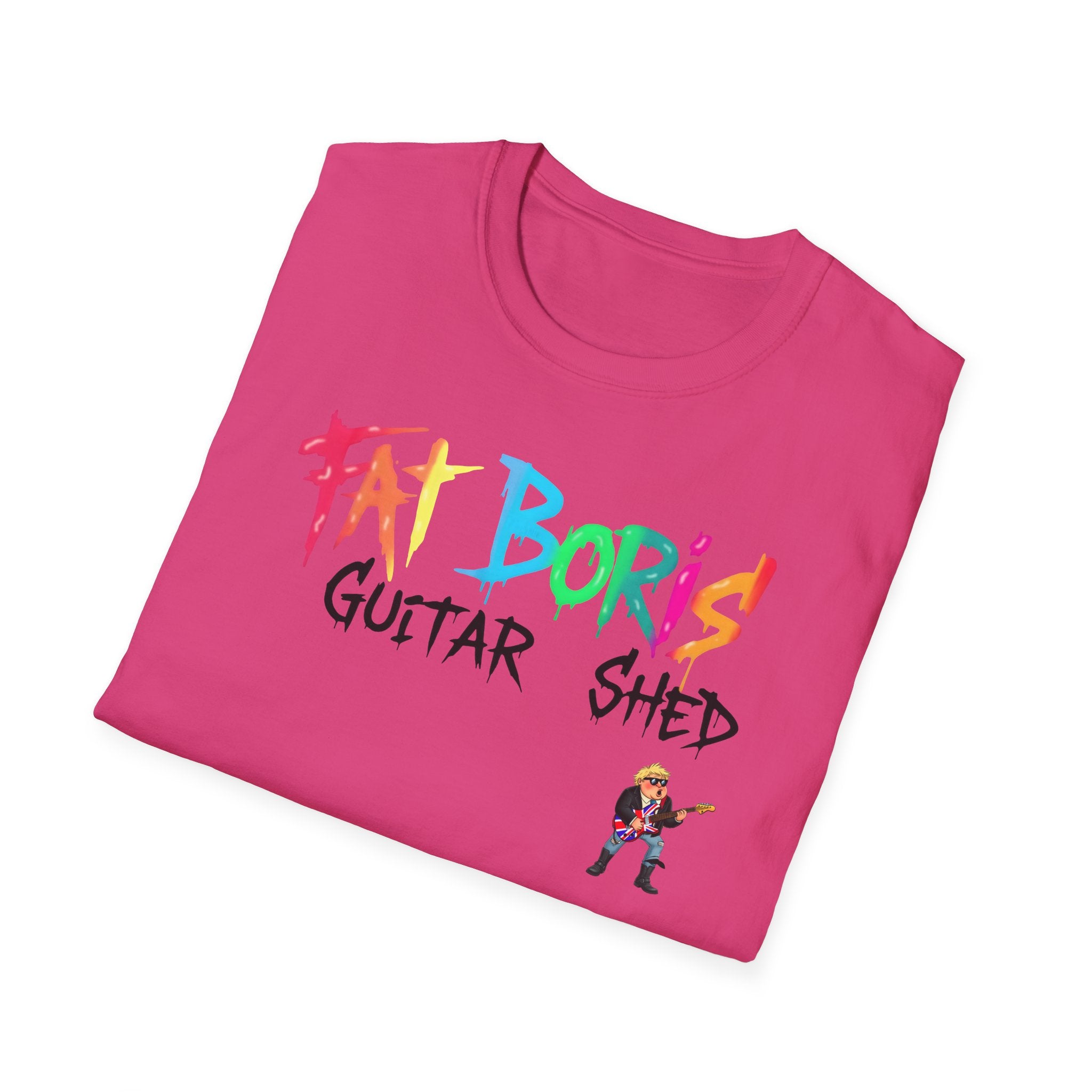 Fat Boris Guitar Shed T-Shirt – Funny Guitar Player Shirt | Musician Beer Shed Tee