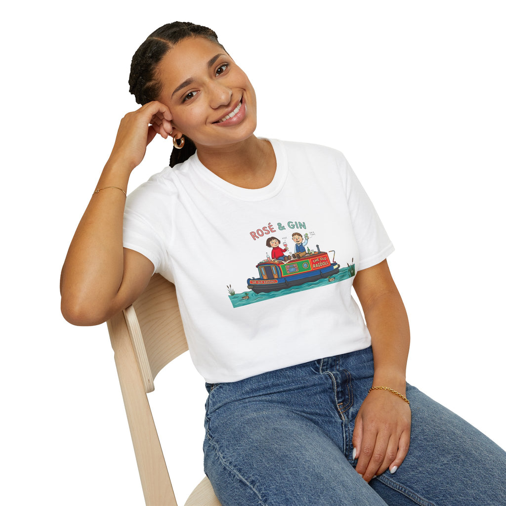Rosie & Jim Narrowboat Spoof T‑Shirt – 'Rosé & Gin' Canal Boat Graphic Tee