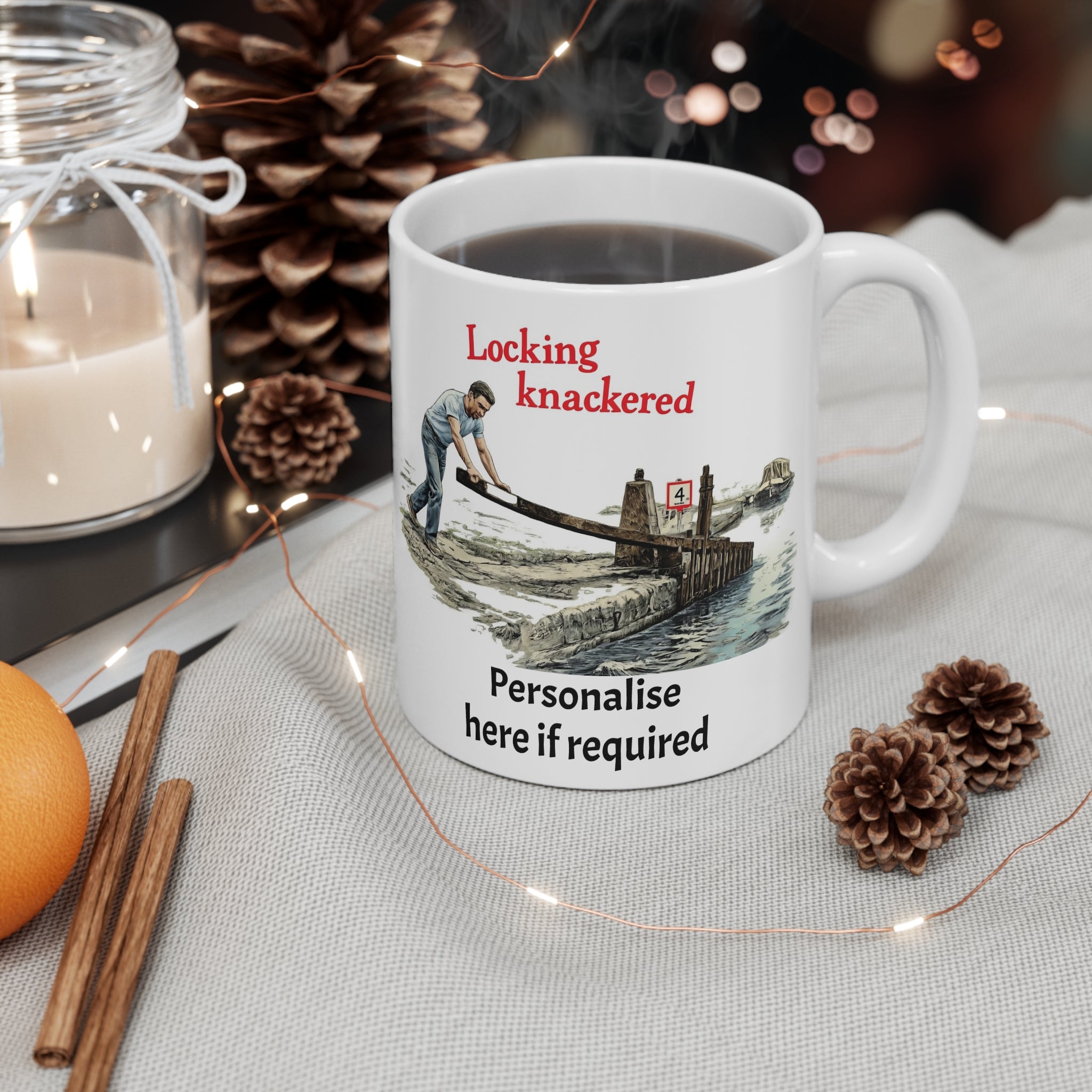 Locking Knackered Mug — Humorous Canal Lock Worker Coffee Cup (Customisable) ideal Canal Gift Printify