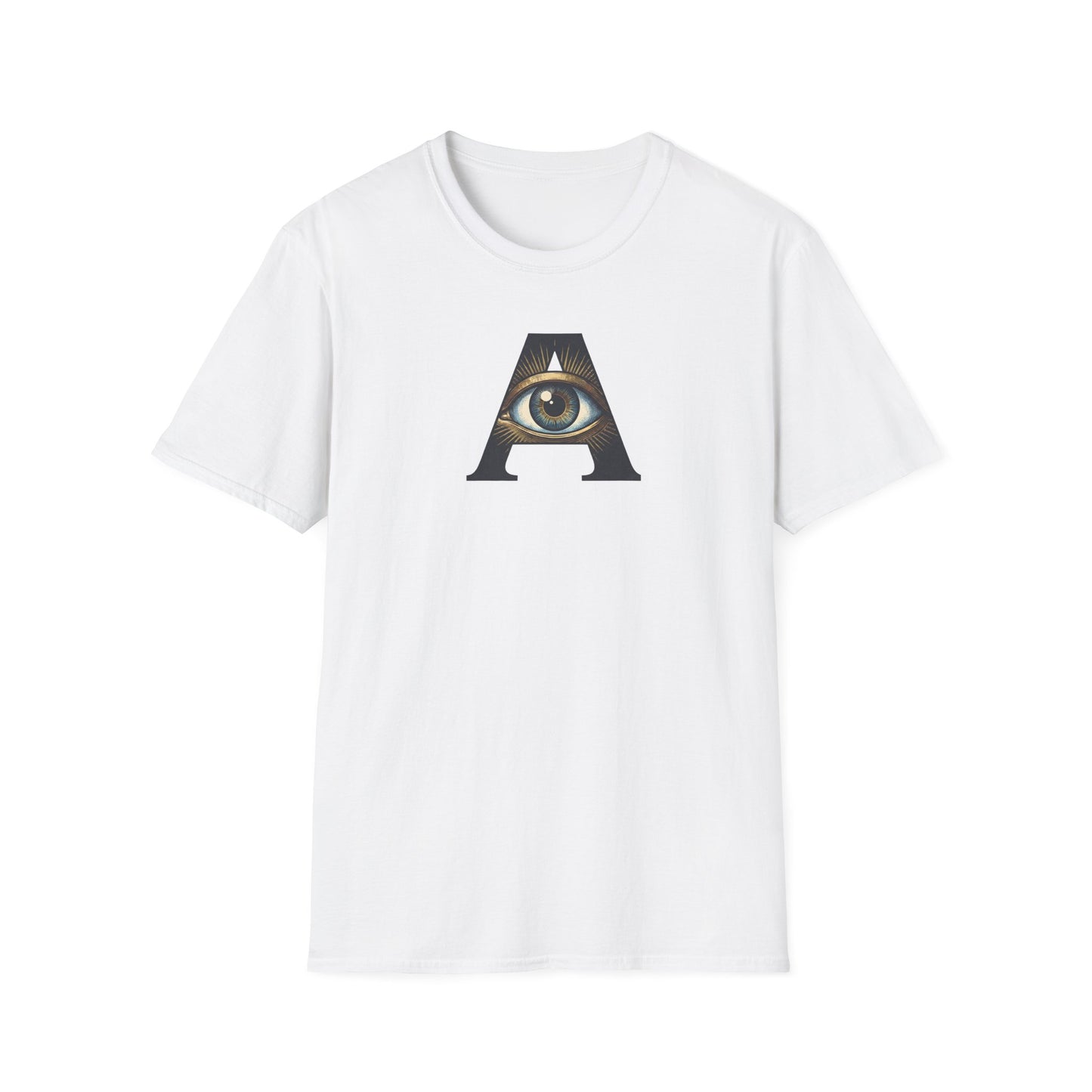 White t-shirt with a black and gold graphic a i intelligence graphic t shirtdesign on a white background
