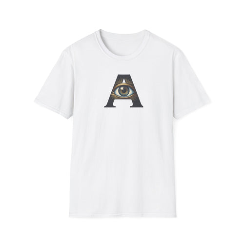 White t-shirt with a black and gold graphic a i intelligence graphic t shirtdesign on a white background