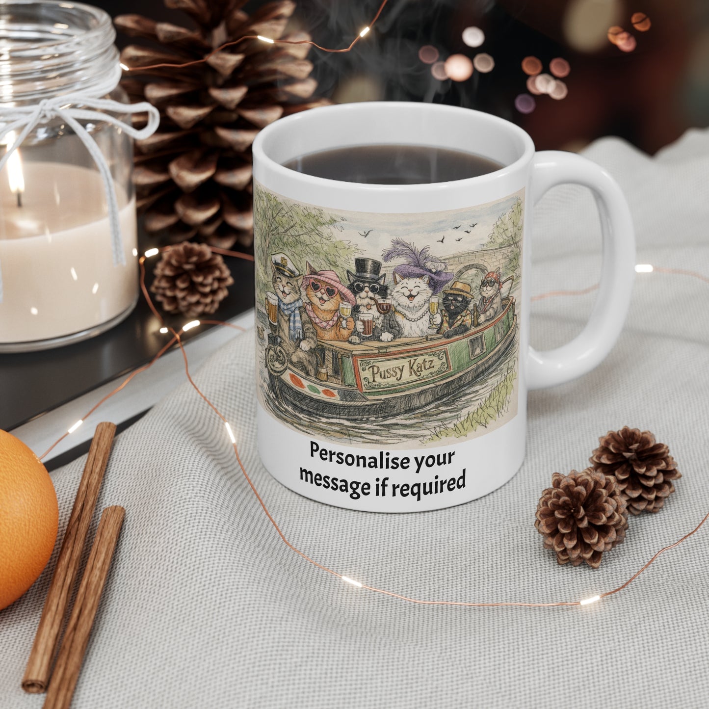 The "Pussy Katz" Narrowboat Cats Coffee Mug- Cutomise Option