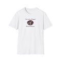 White t-shirt with graphic and text on a white background