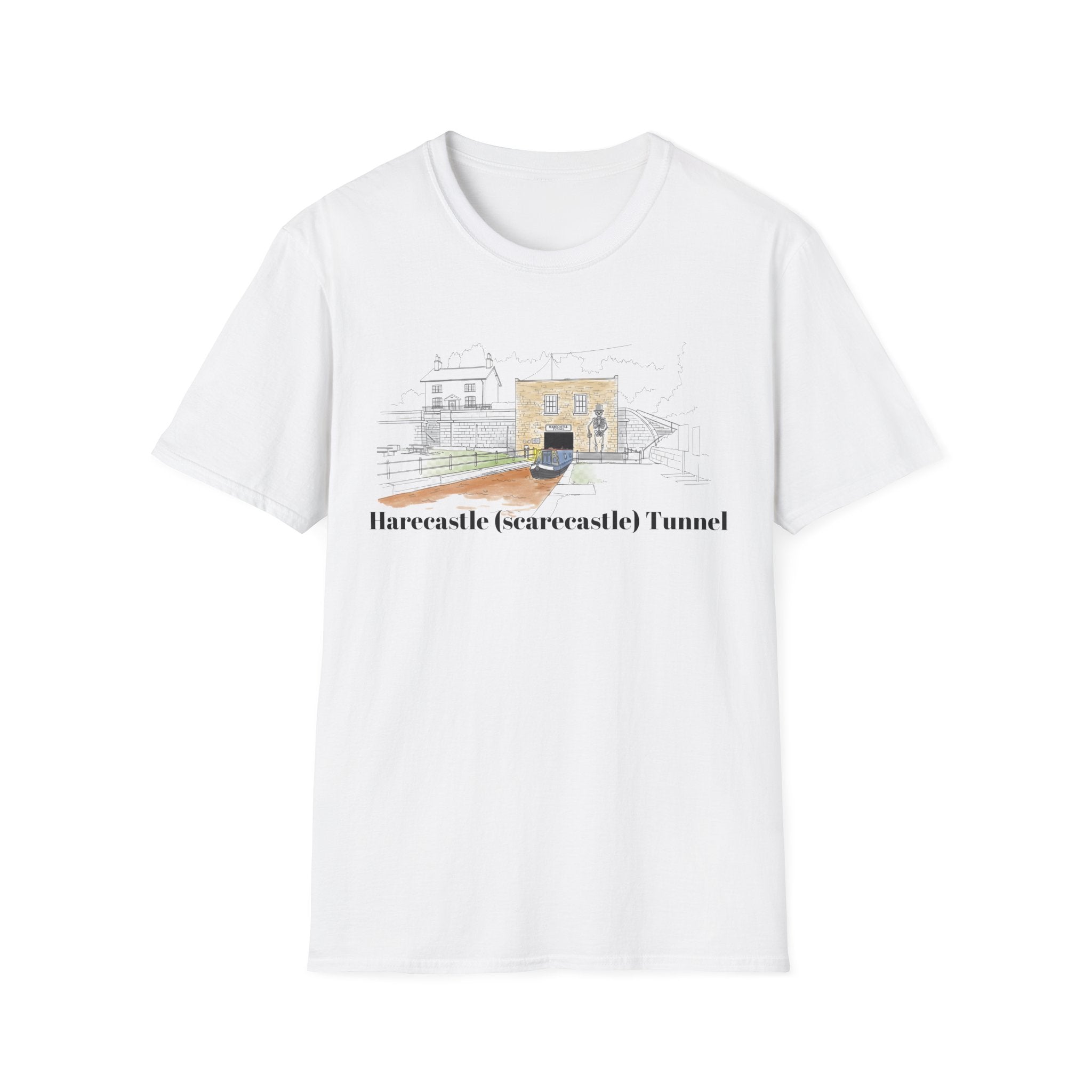 Harecastle  (Scarecastle) Tunnel Illustration T-Shirt — Vintage canal narrowbaot Tee