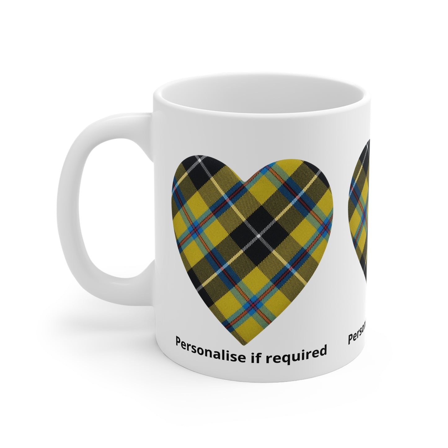 Cornish Tartan Heart Mug - Personalised 11oz Ceramic Coffee Cup | Fat Boris Personalised Collection 