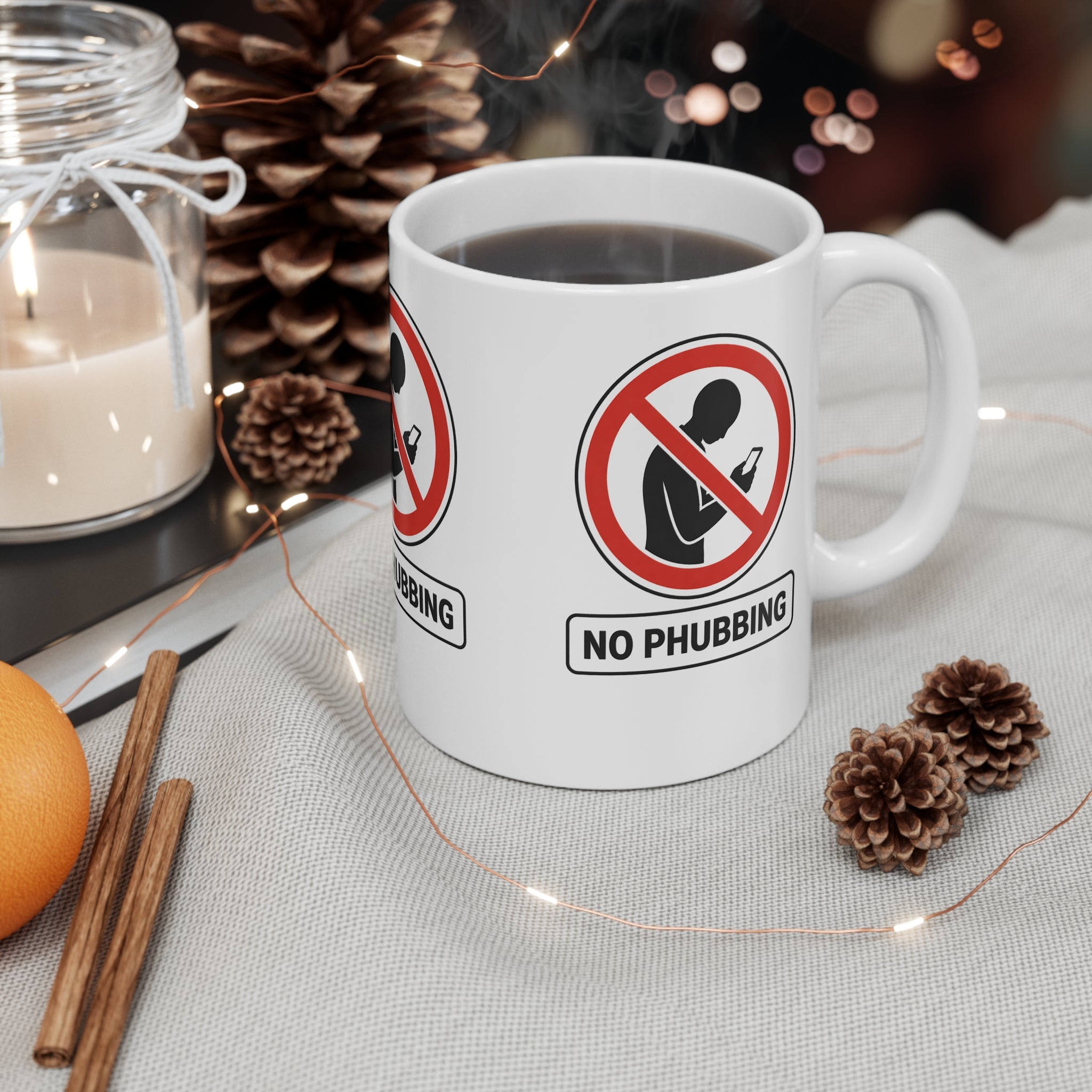 No Phubbing Coffee Mug — Anti-Phone Social Awareness 11oz White Mug Printify