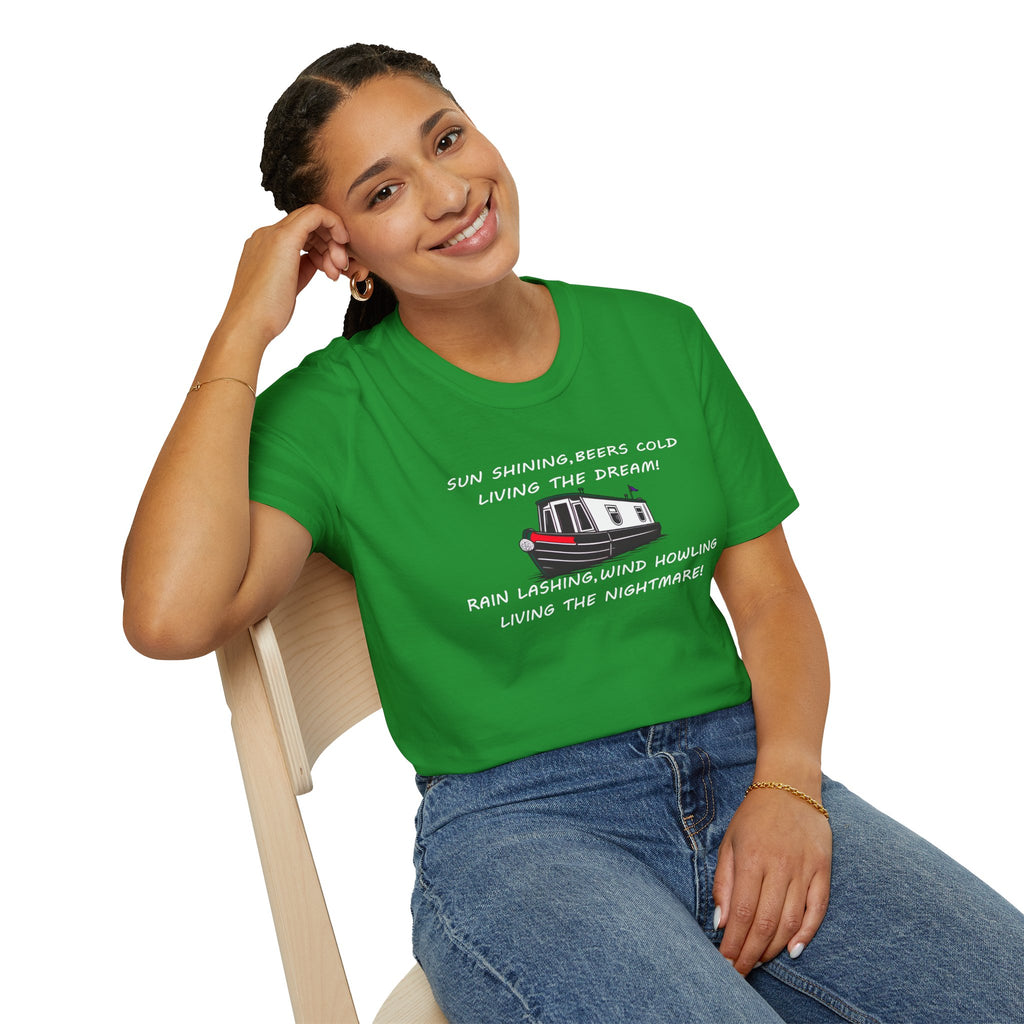 English Canal Narrow Boat Living the Dream Living the Nightmare funny T Shirt
