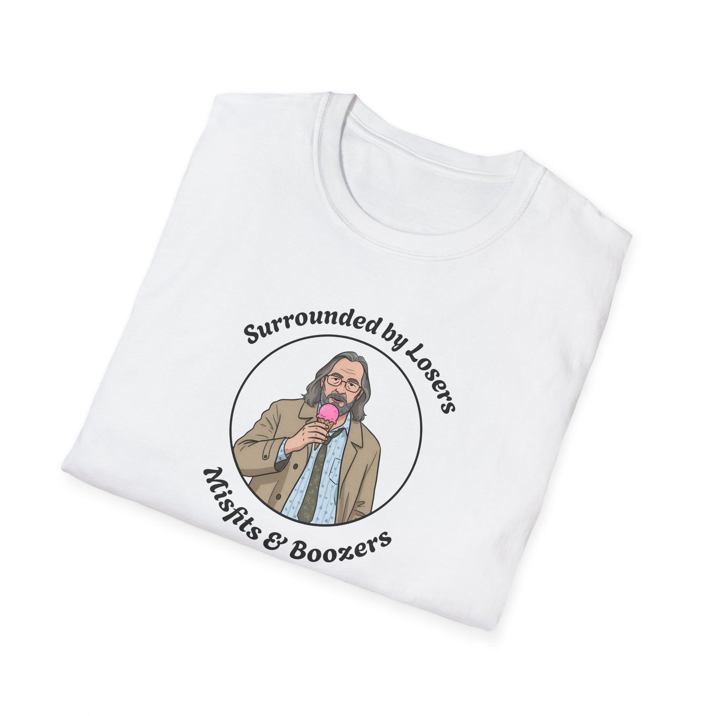 folded Slow Horses Jackson Lamb T-Shirt — 'Losers, Misfits & Boozers' Design