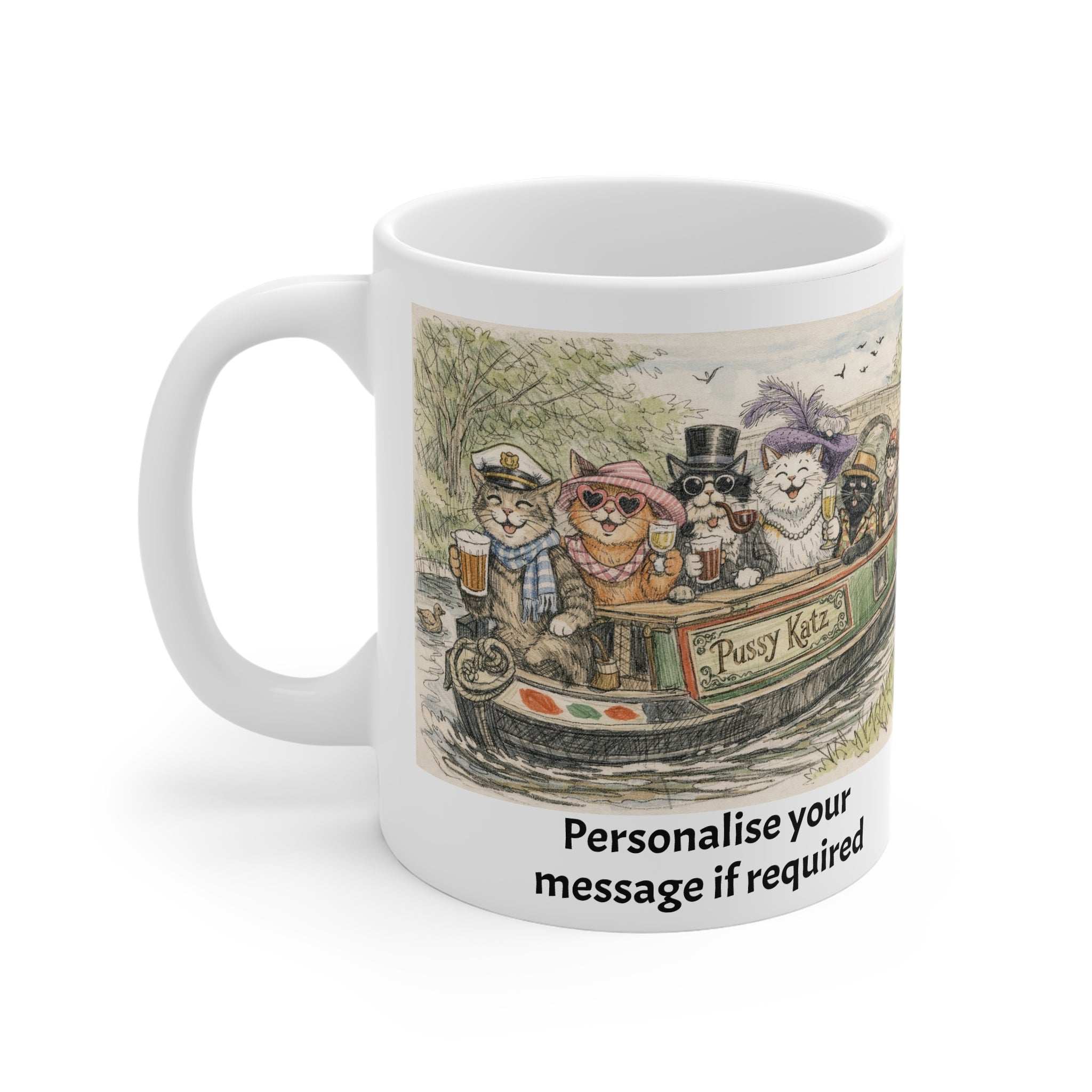 The "Pussy Katz" Narrowboat Cats Coffee Mug- Cutomise Option 