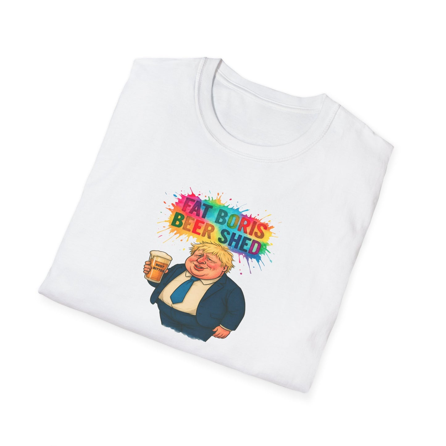 folded Fat Boris Beer Shed T-Shirt — Funny Beer Drinker Graphic Tee 
