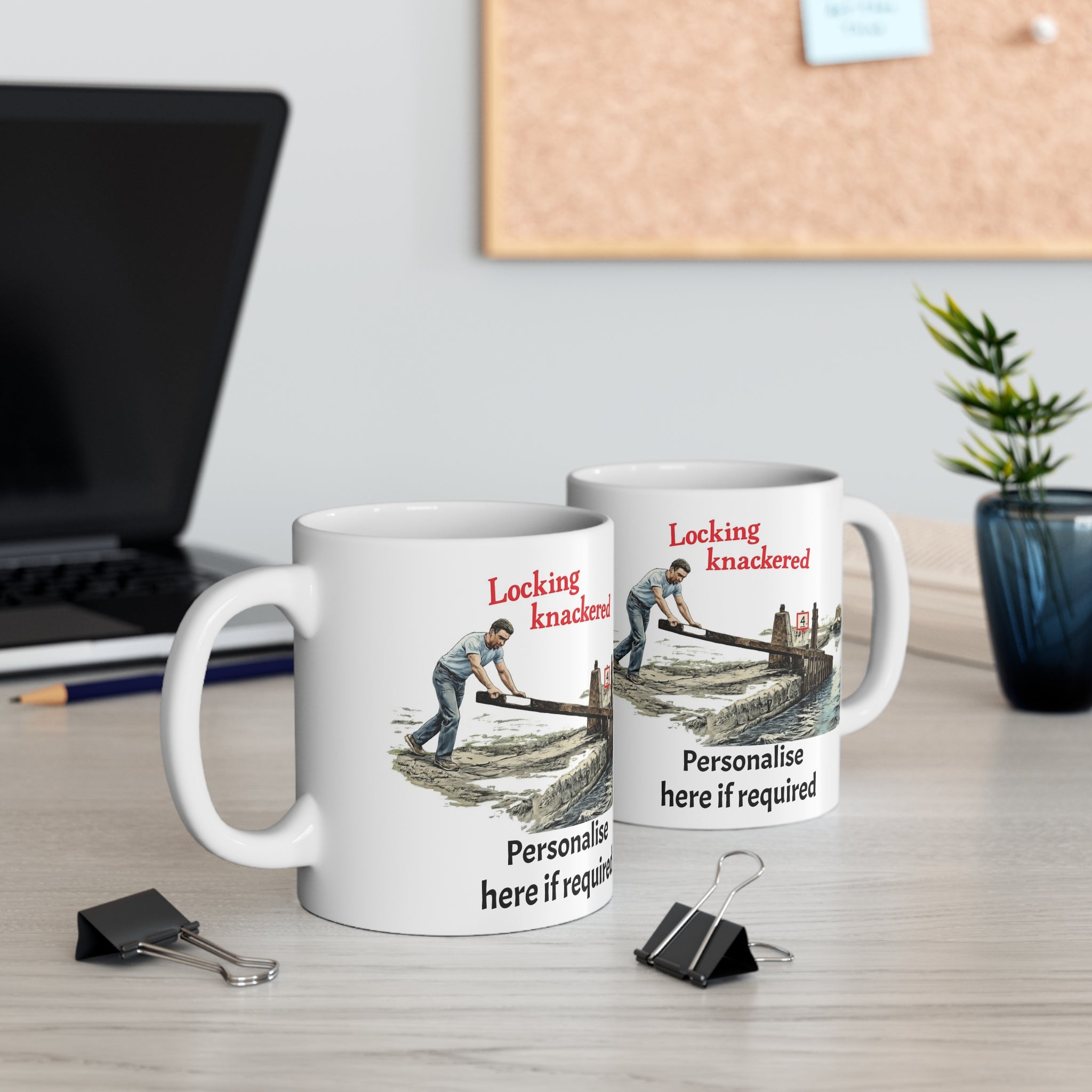Locking Knackered Mug — Humorous Canal Lock Worker Coffee Cup (Customisable) ideal Canal Gift Printify