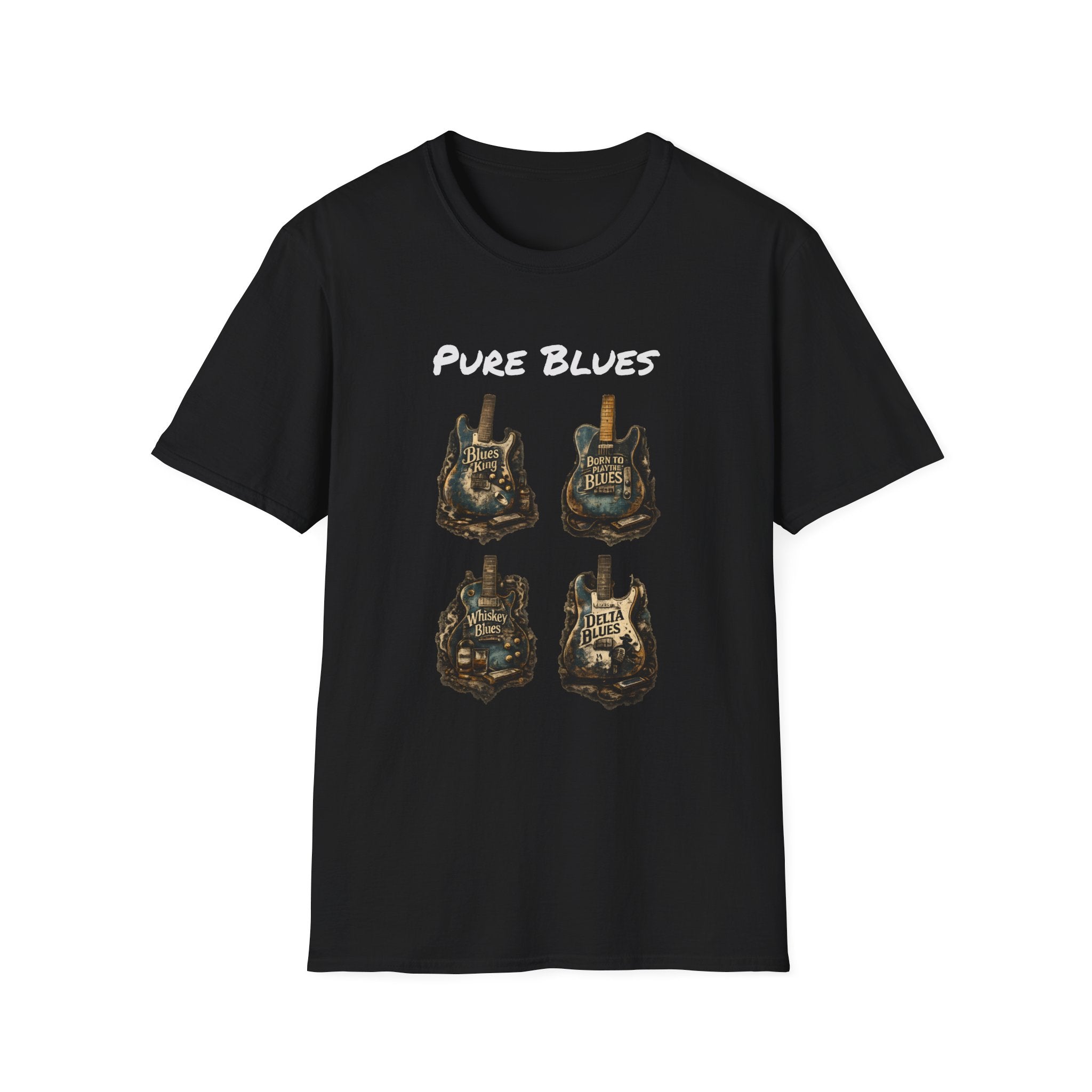 Pure Blues Guitar T‑Shirt — Vintage Rock Hand Sign Tee Printify