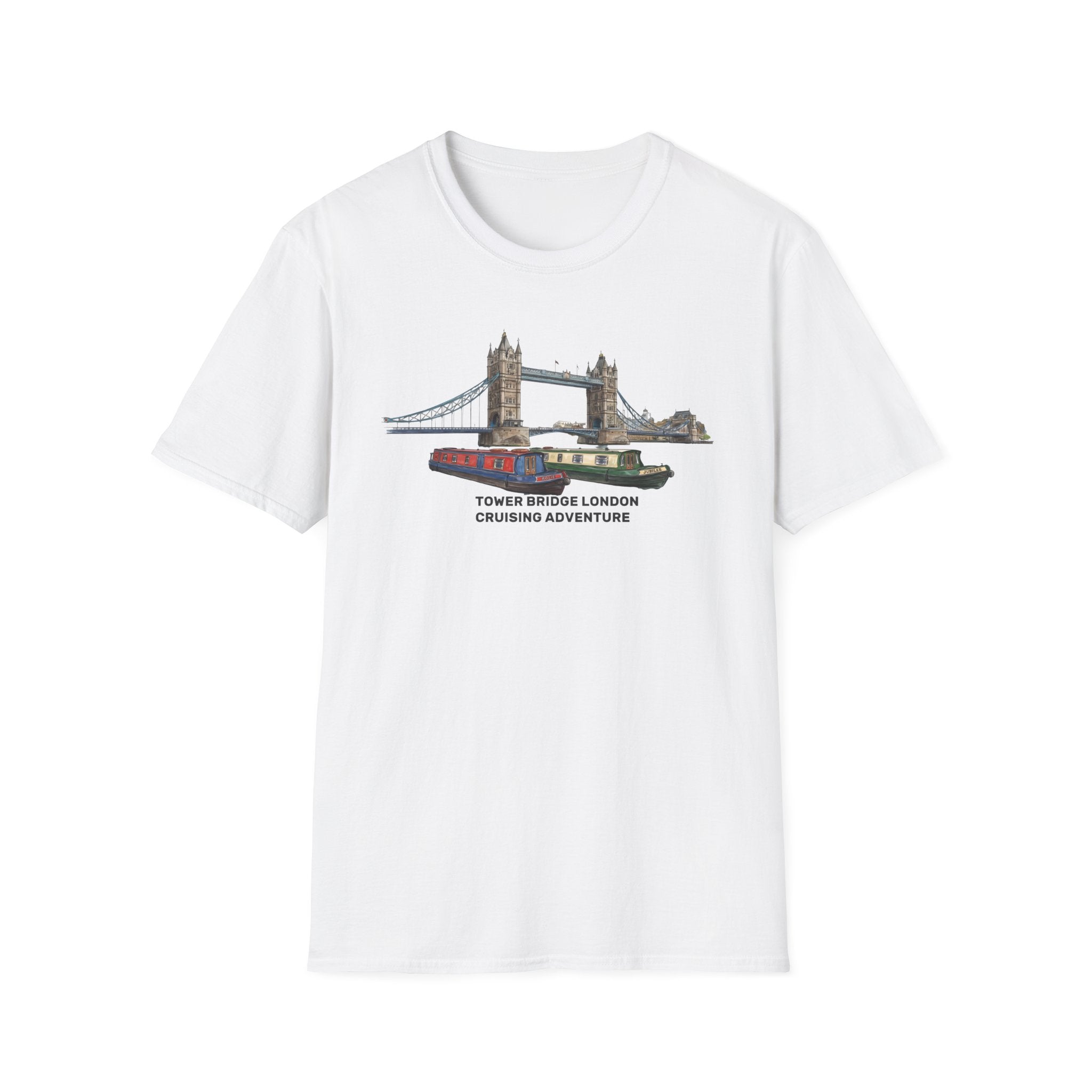 Tower Bridge London T-Shirt –Canal Narrowboat Thames River Cityscape Graphic Tee Printify
