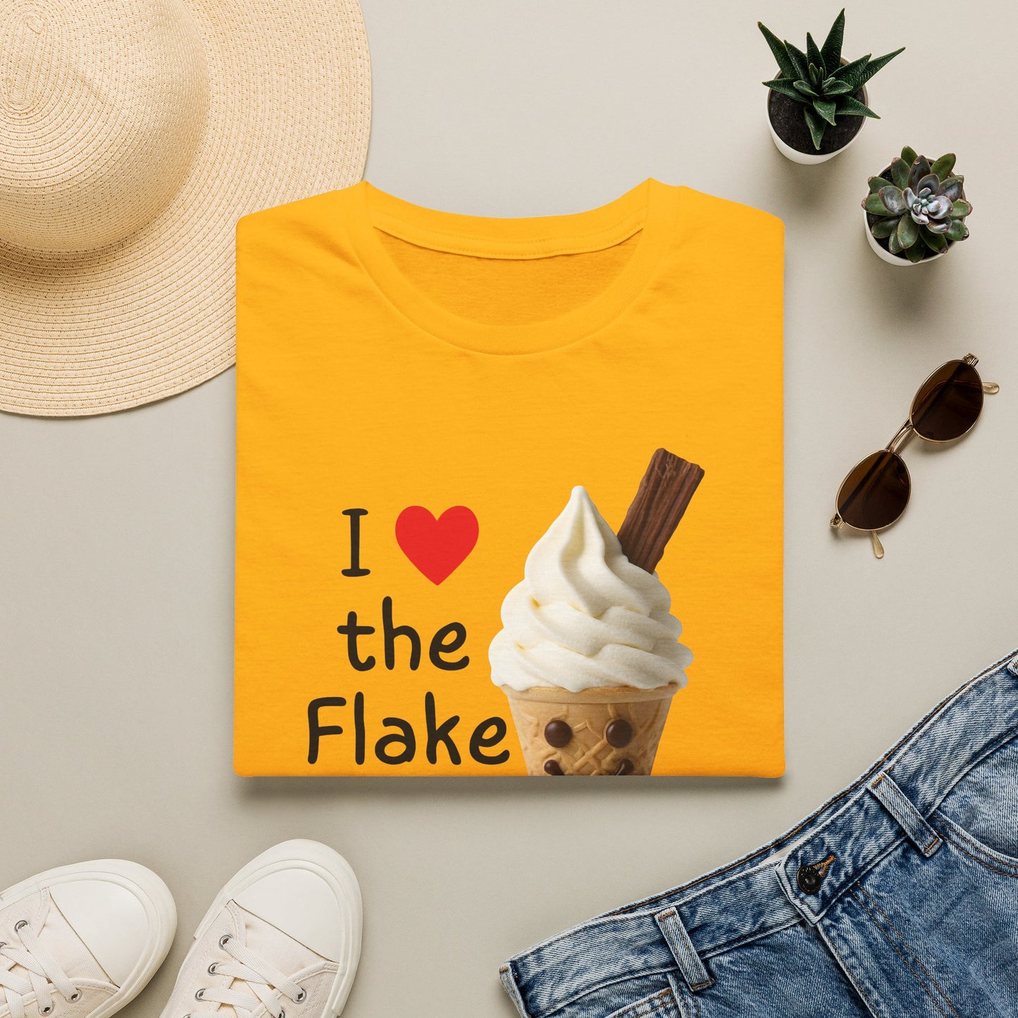 I Love the Flake Whippy Ice Cream T-Shirt | Funny Soft Serve Cone with Cadbury Flake Design Printify