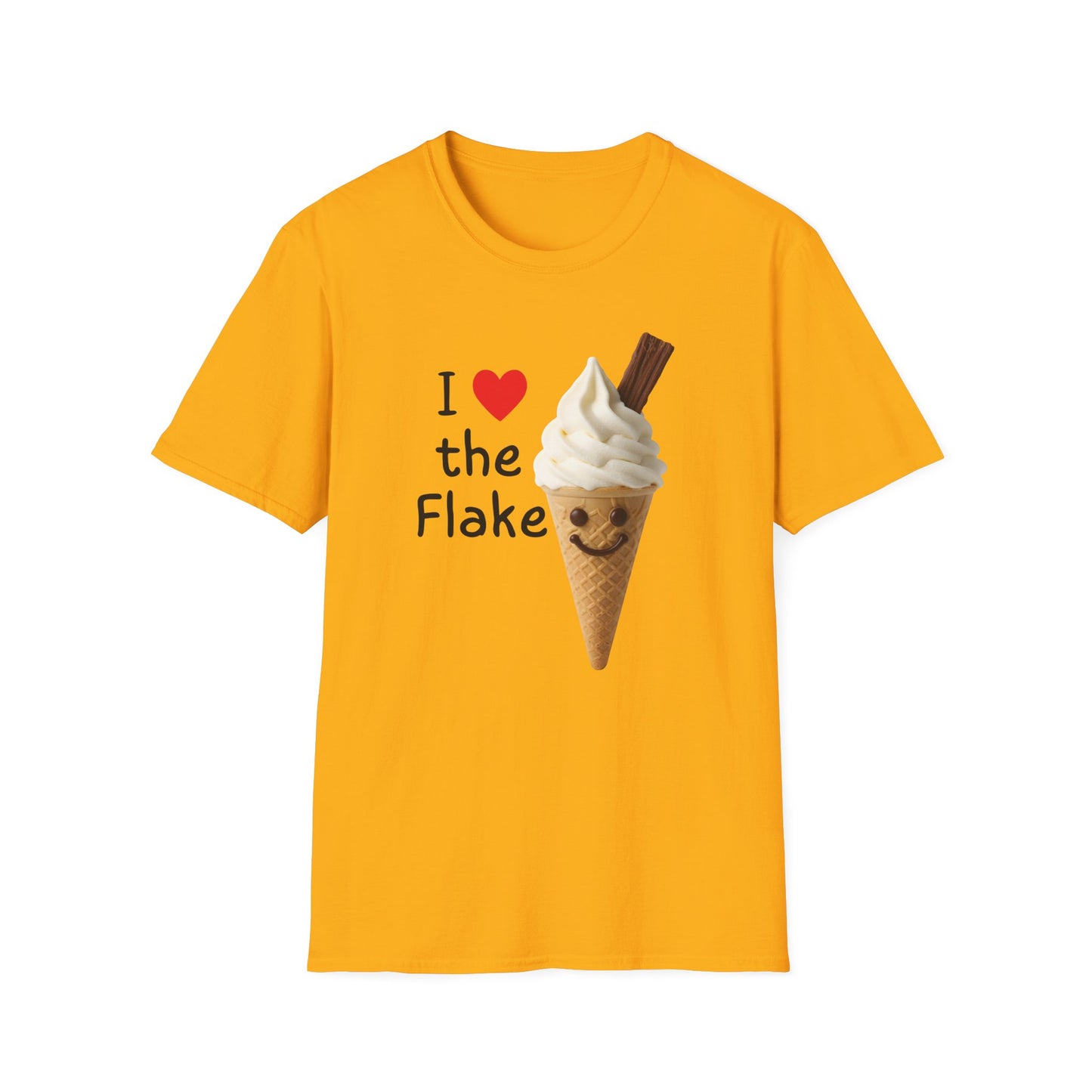 I Love the Flake Whippy Ice Cream T-Shirt | Funny Soft Serve Cone with Cadbury Flake Design Printify