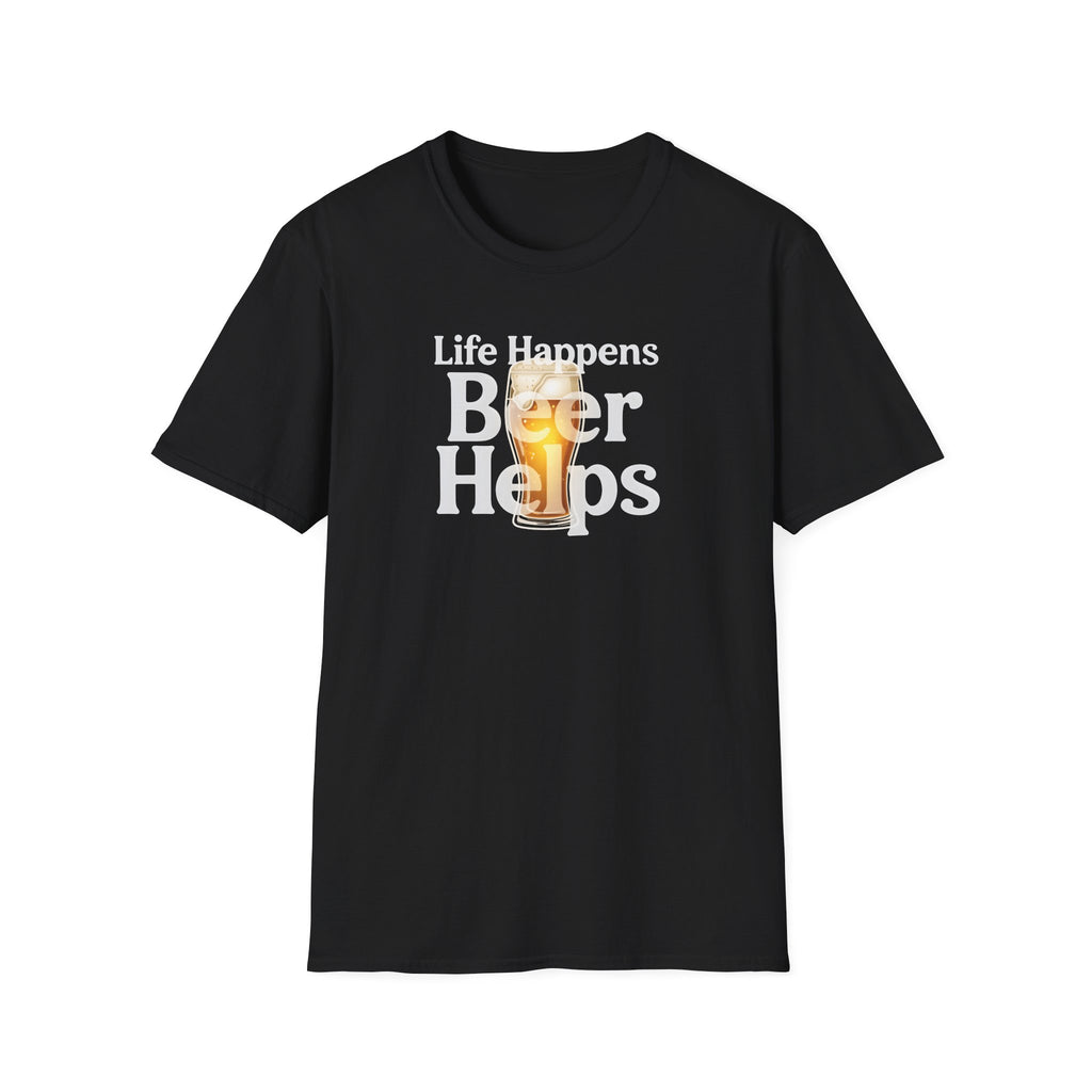 Life Happens Beer Helps T-Shirt | Funny Beer Lover Gift | Fat Boris Beer Shed Collection Printify