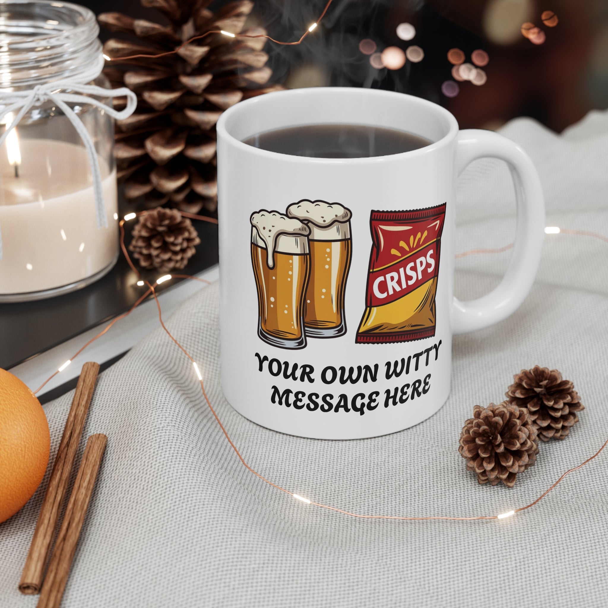 Custom Personalised  Two Pints of Lager and a Packet of Crisps Mug - Funny British TV Show Gift 