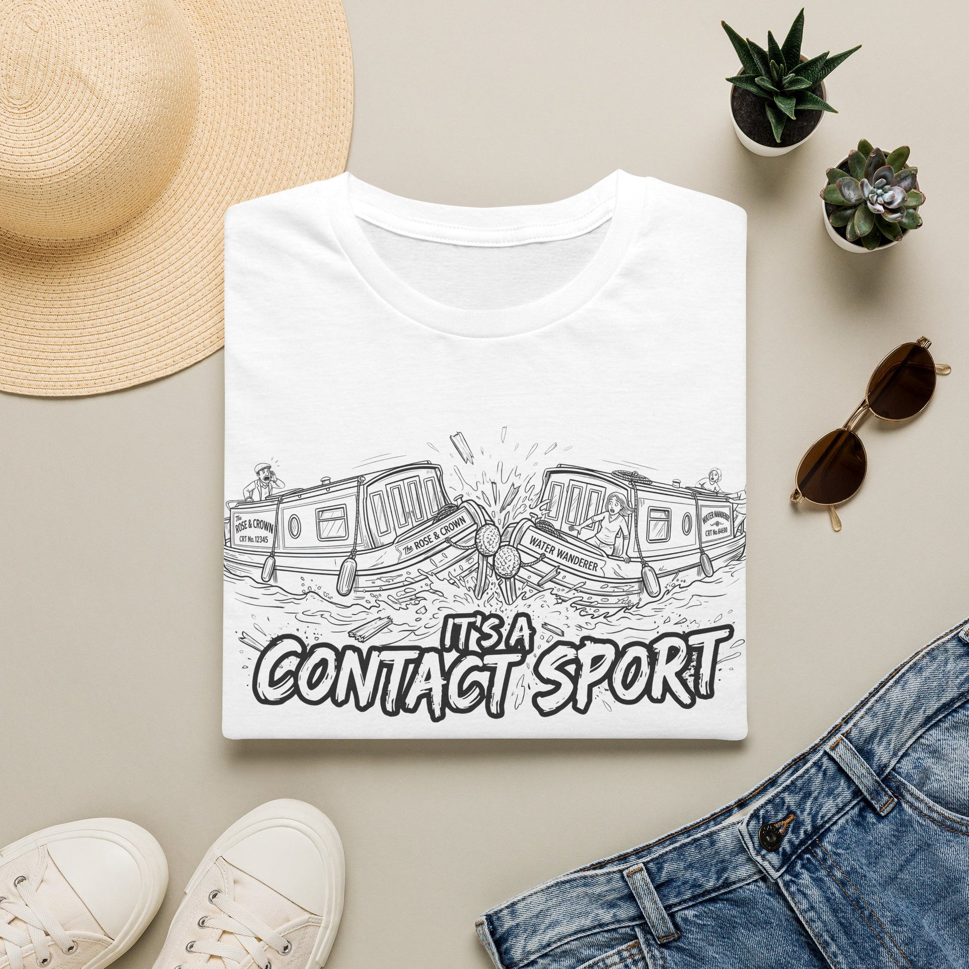 T-Shirt — "It's a Contact Sport"Canal Narrowboat Collision Graphic Tee fat boris
