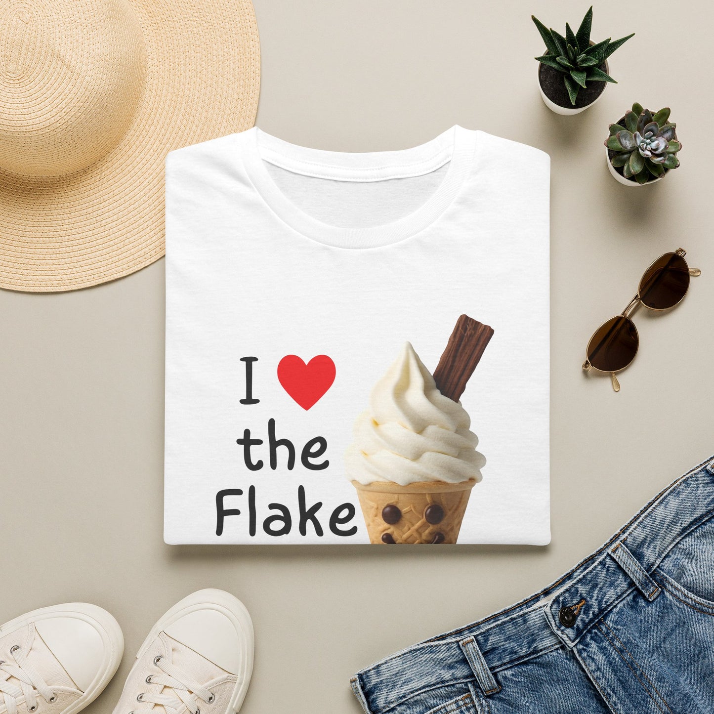 I Love the Flake Whippy Ice Cream T-Shirt | Funny Soft Serve Cone with Cadbury Flake Design Printify