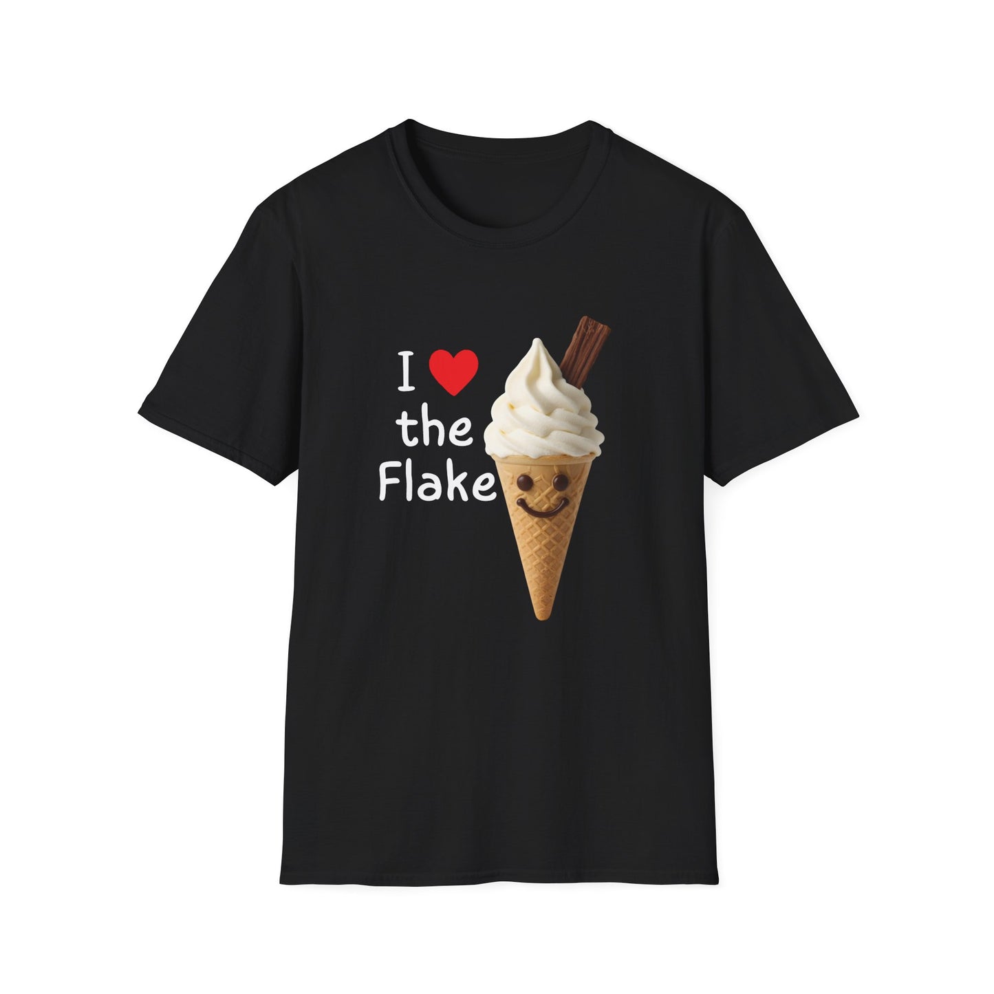 I Love the Flake Whippy Ice Cream T-Shirt | Funny Soft Serve Cone with Cadbury Flake Design Printify