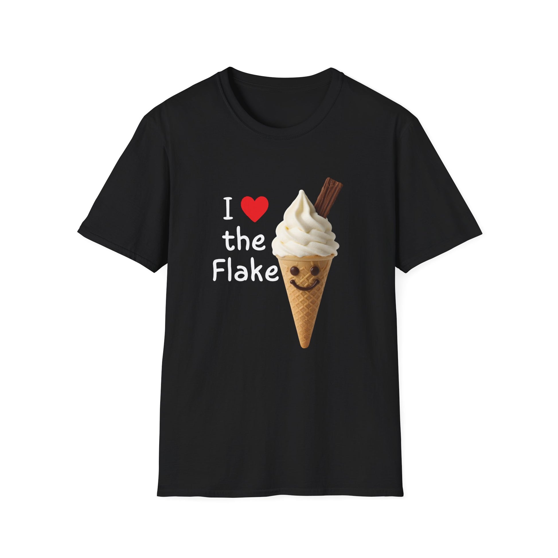 I Love the Flake Whippy Ice Cream T-Shirt | Funny Soft Serve Cone with Cadbury Flake Design Printify