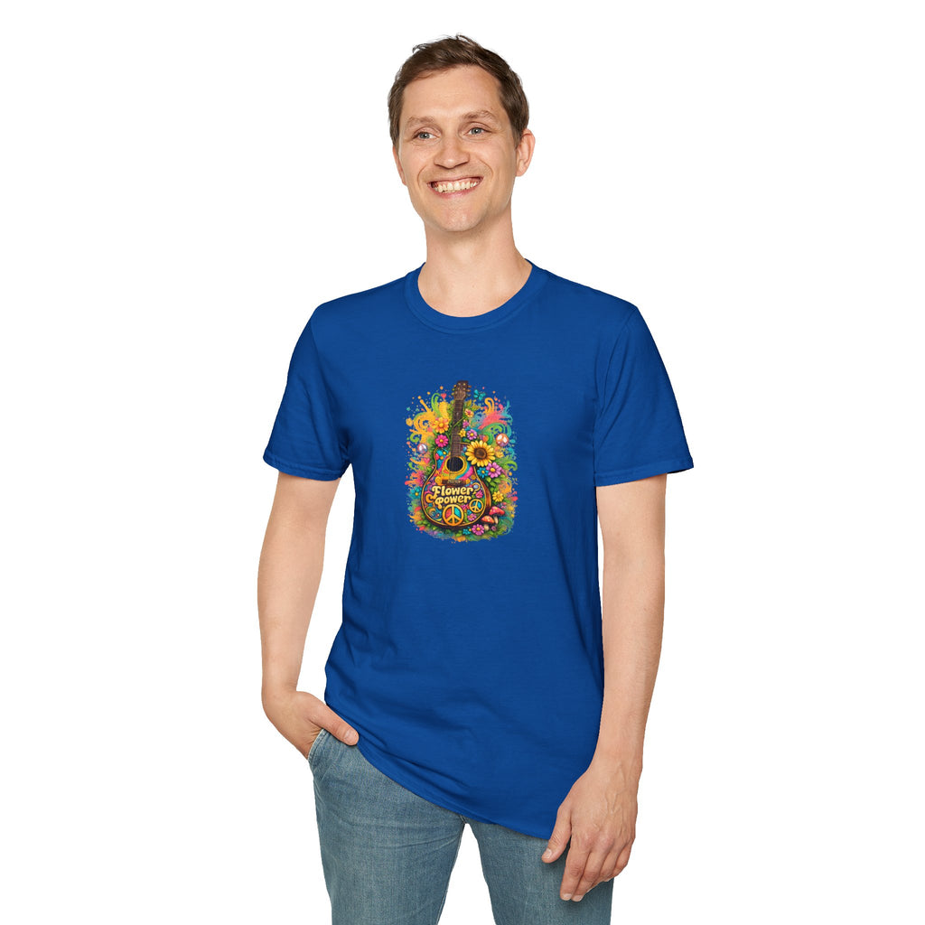 Flower Power Vibe 1960's Design Guitar T-Shirt 