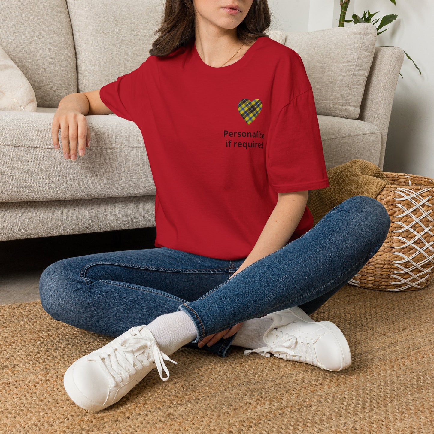 Plaid Heart T-Shirt — Personalized If Required Chest Design Printify