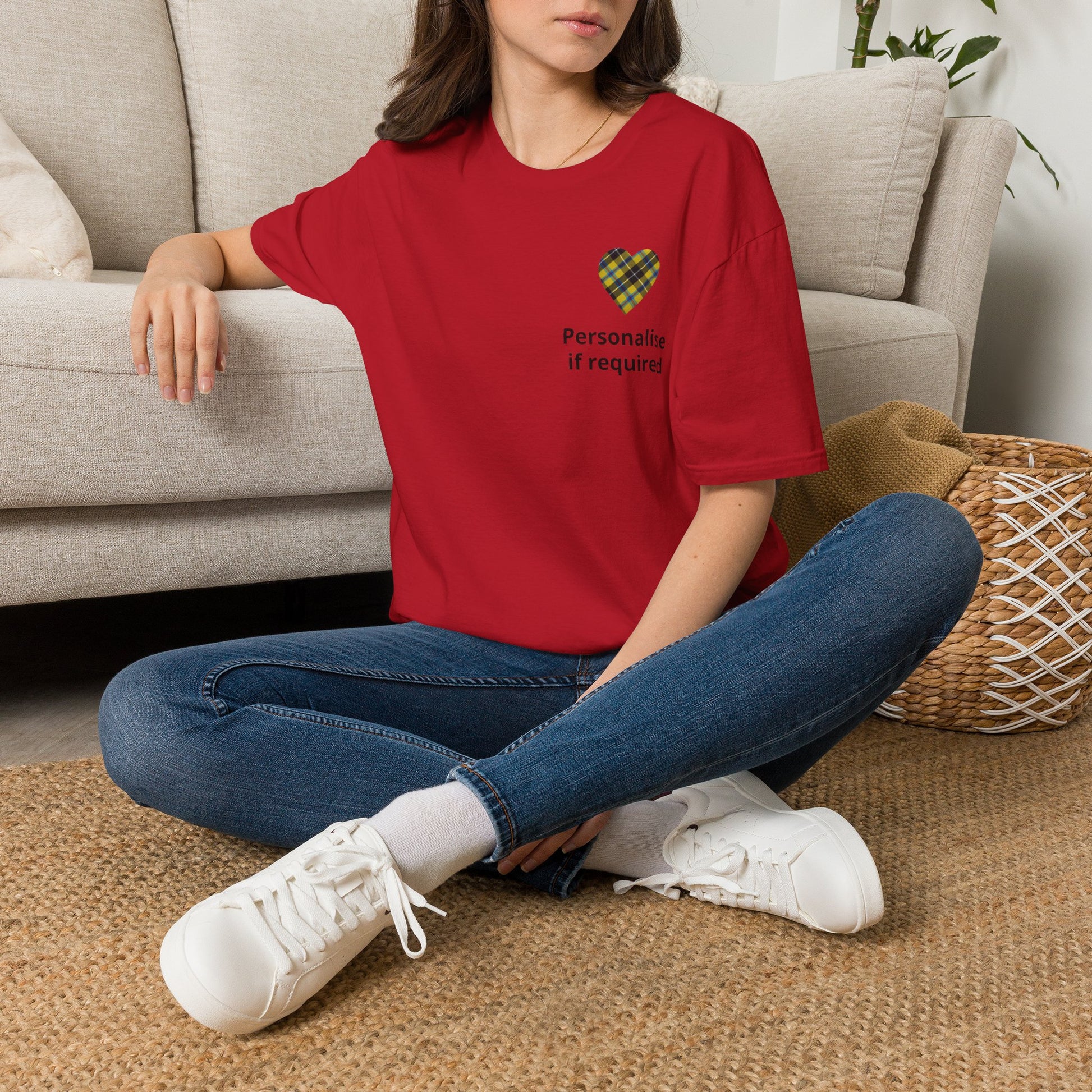 Plaid Heart T-Shirt — Personalized If Required Chest Design Printify