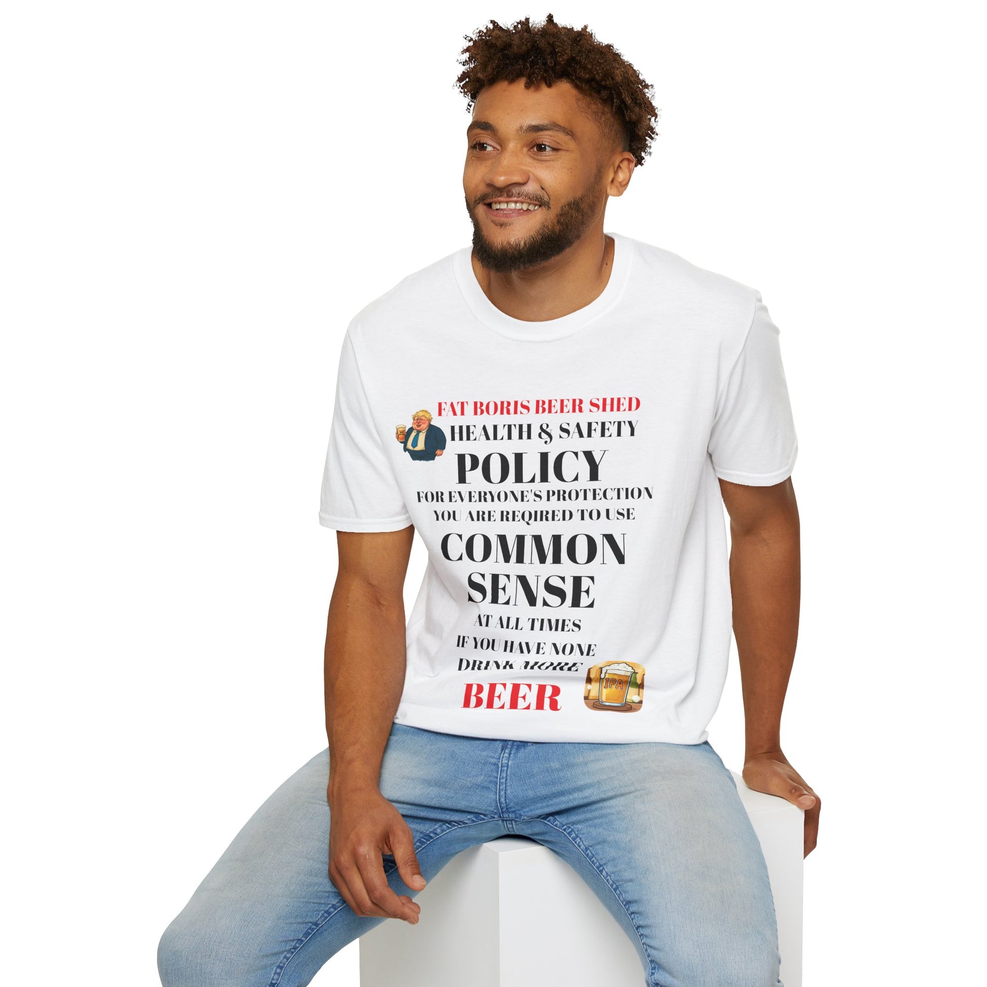 White t shirt health and safety drink more beer funny graphic 