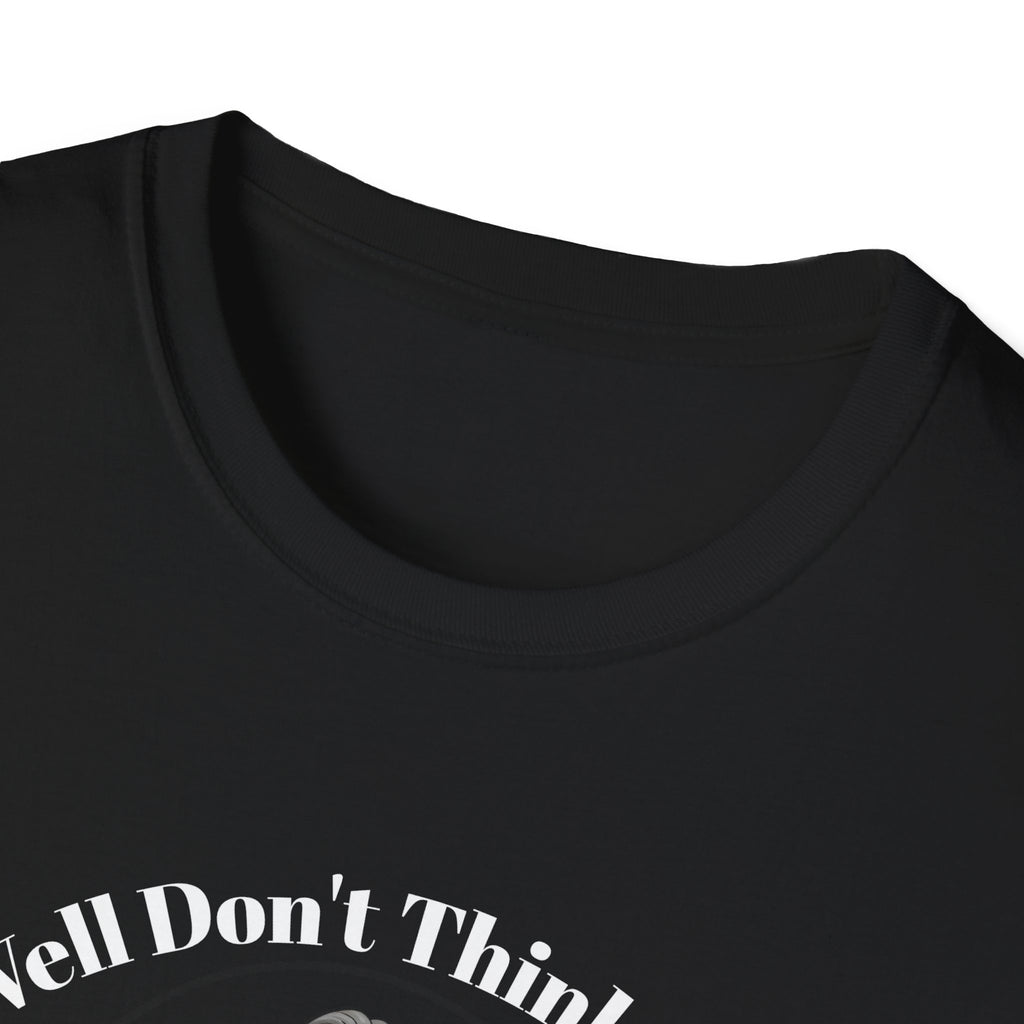 Collar close up black  t-shirt Jackson lamb caricature with graphic design and text on a white background