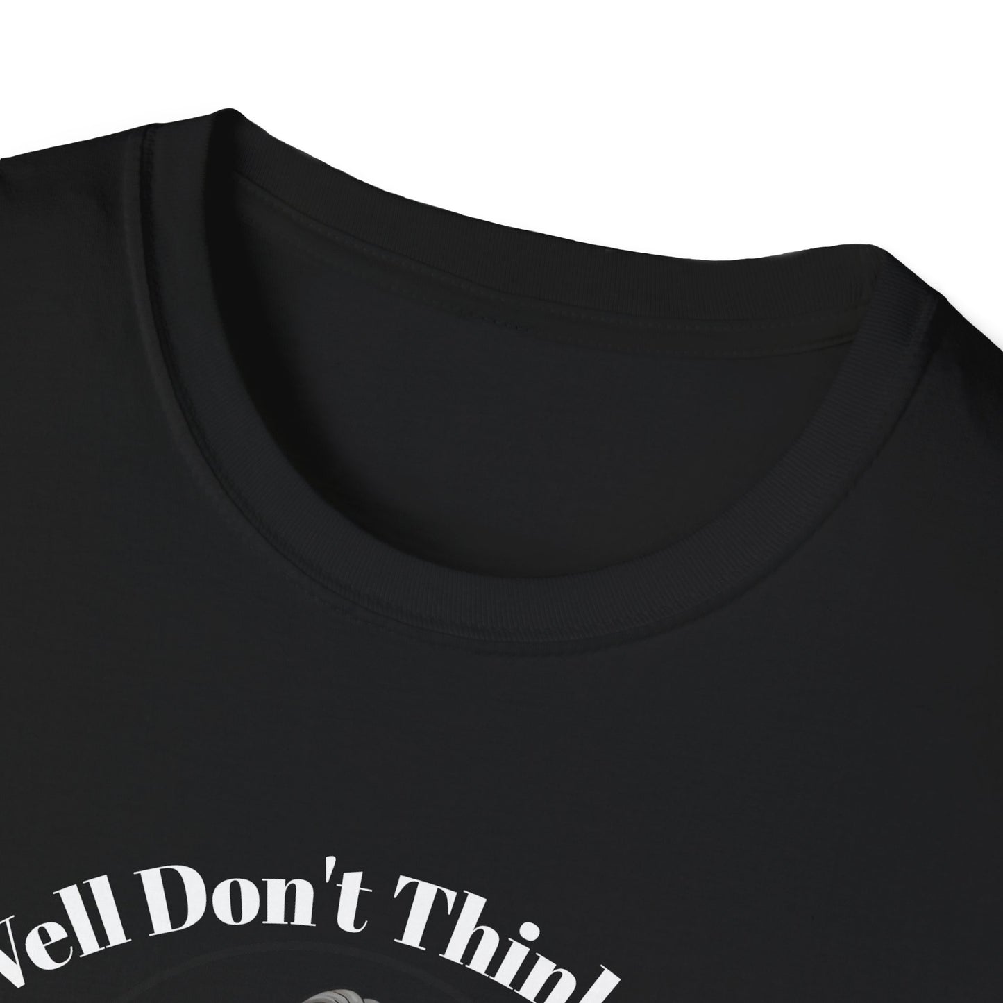 Collar close up black  t-shirt Jackson lamb caricature with graphic design and text on a white background