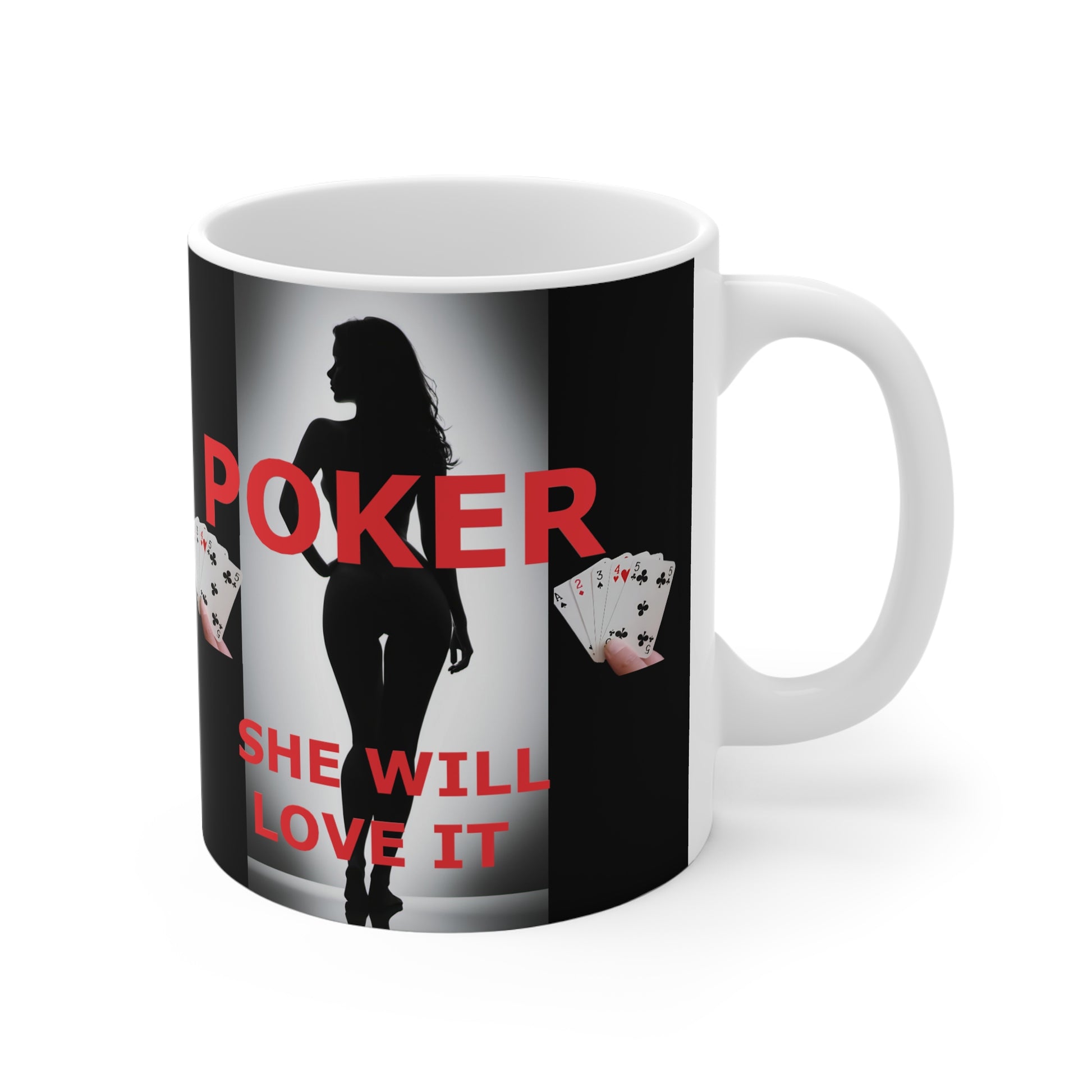 Poker Silhouette Coffee Mug - 'Poker She Will Love It' 11oz Ceramic Printify