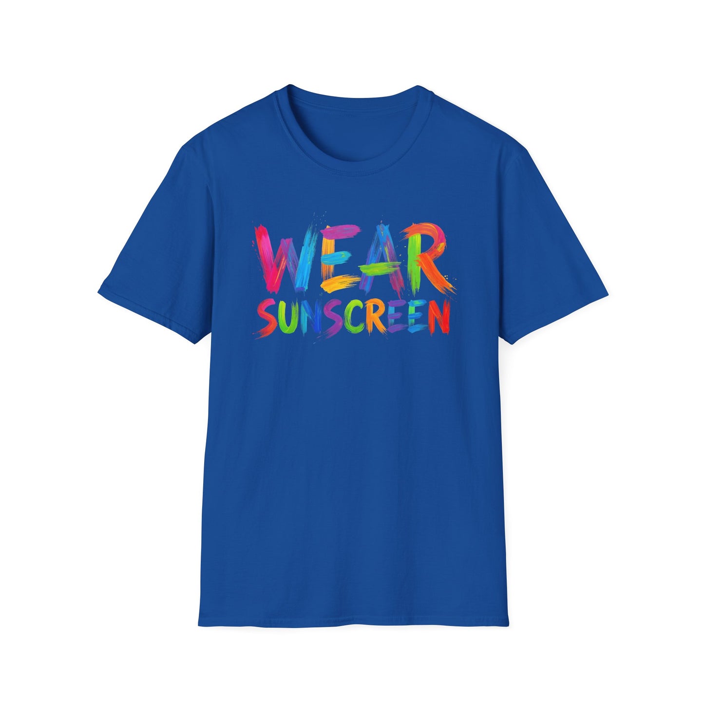 Wear Sunscreen T-Shirt — Colorful Brushstroke Sun Safety Tee Printify