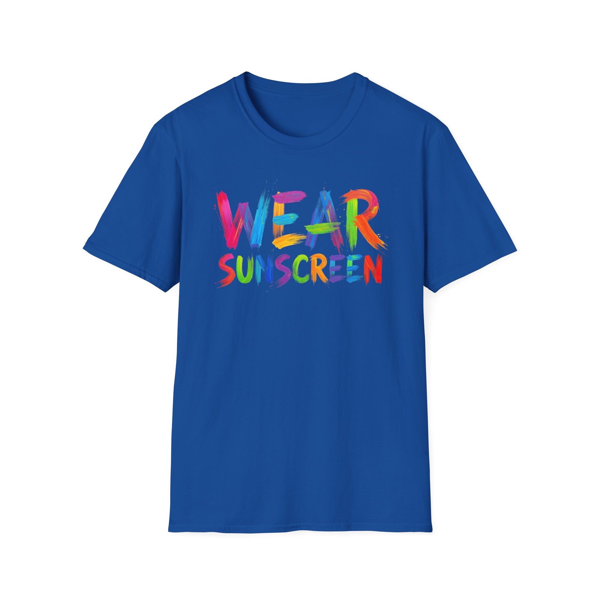 Wear Sunscreen T-Shirt — Colorful Brushstroke Sun Safety Tee Printify