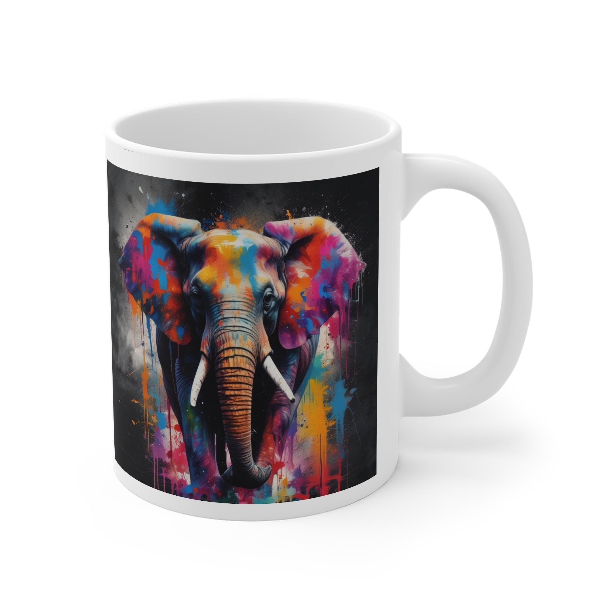 Elephant Art Mug — Colorful Watercolor Elephant Coffee Cup Printify