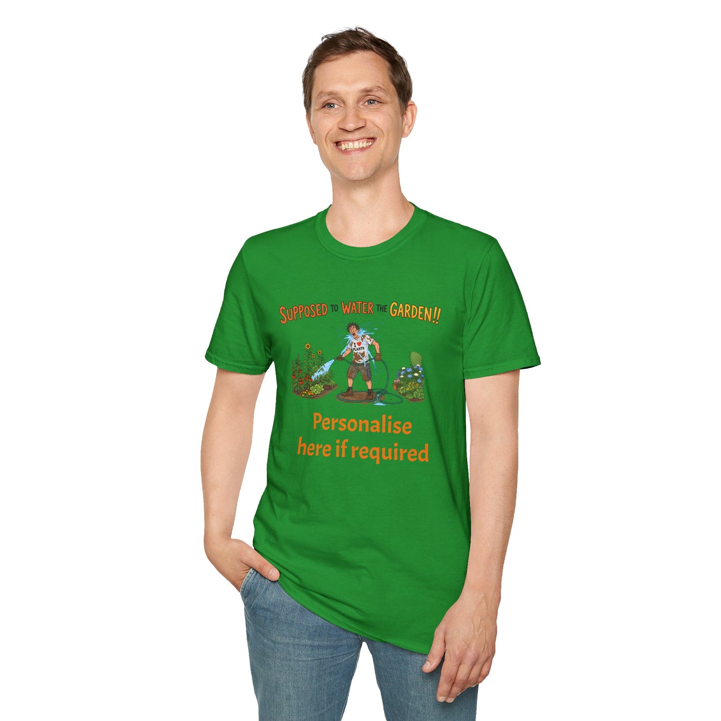 Garden Hose T‑Shirt — “Supposed to Water the Garden!!” Funny Gardener Tee -Personalise Option Printify