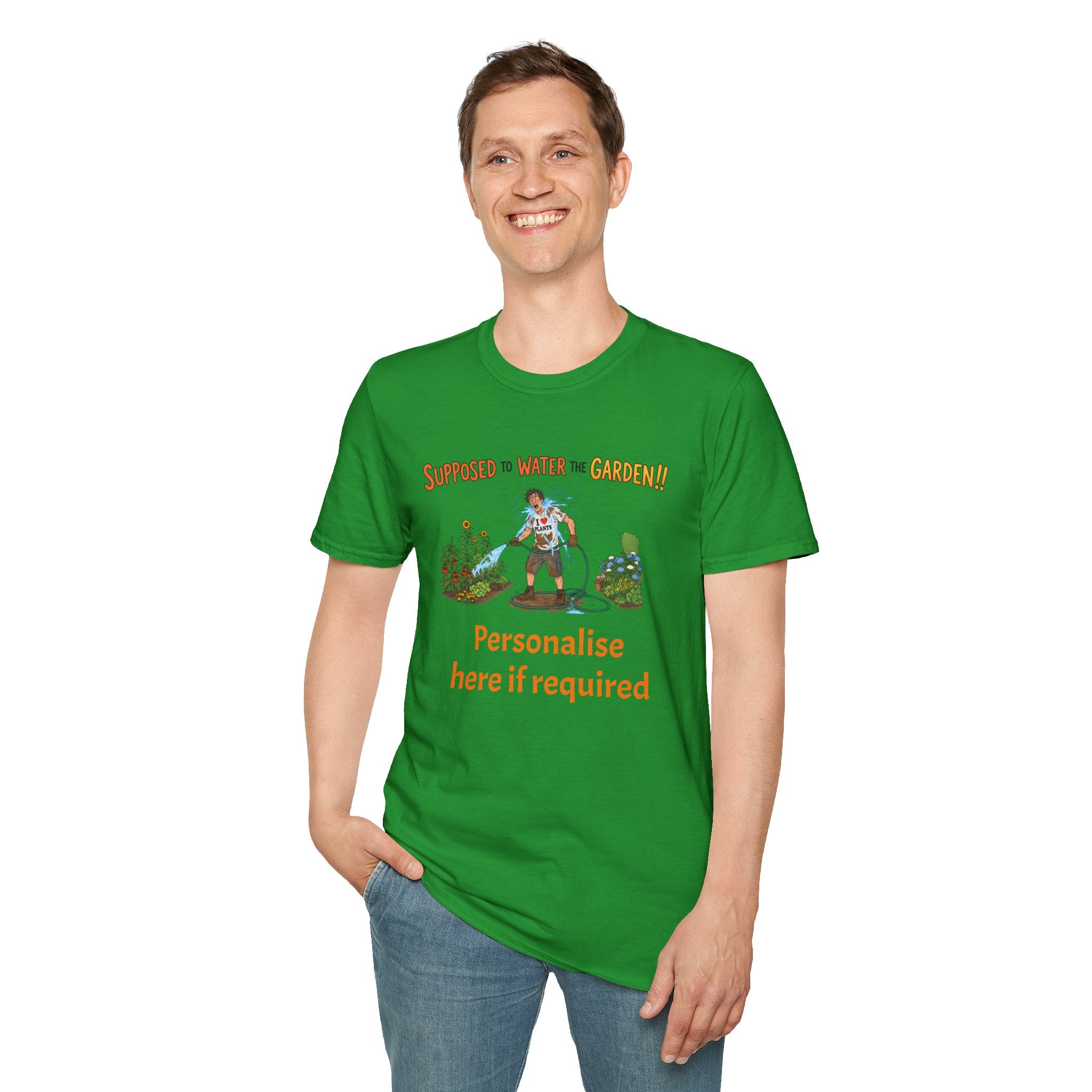 Garden Hose T‑Shirt — “Supposed to Water the Garden!!” Funny Gardener Tee -Personalise Option Printify