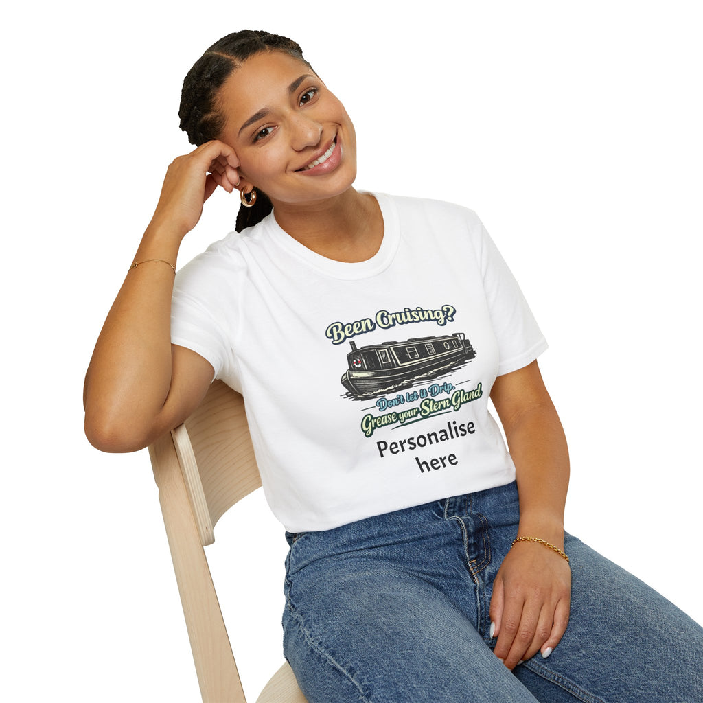 Personalised Canal Boating T-Shirt – “Grease Your Stern Gland” Funny Narrowboat Tee Printify