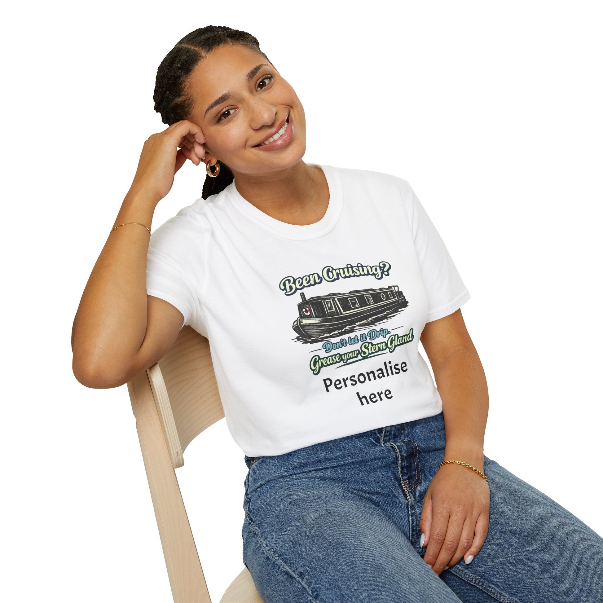 Personalised Canal Boating T-Shirt – “Grease Your Stern Gland” Funny Narrowboat Tee Printify