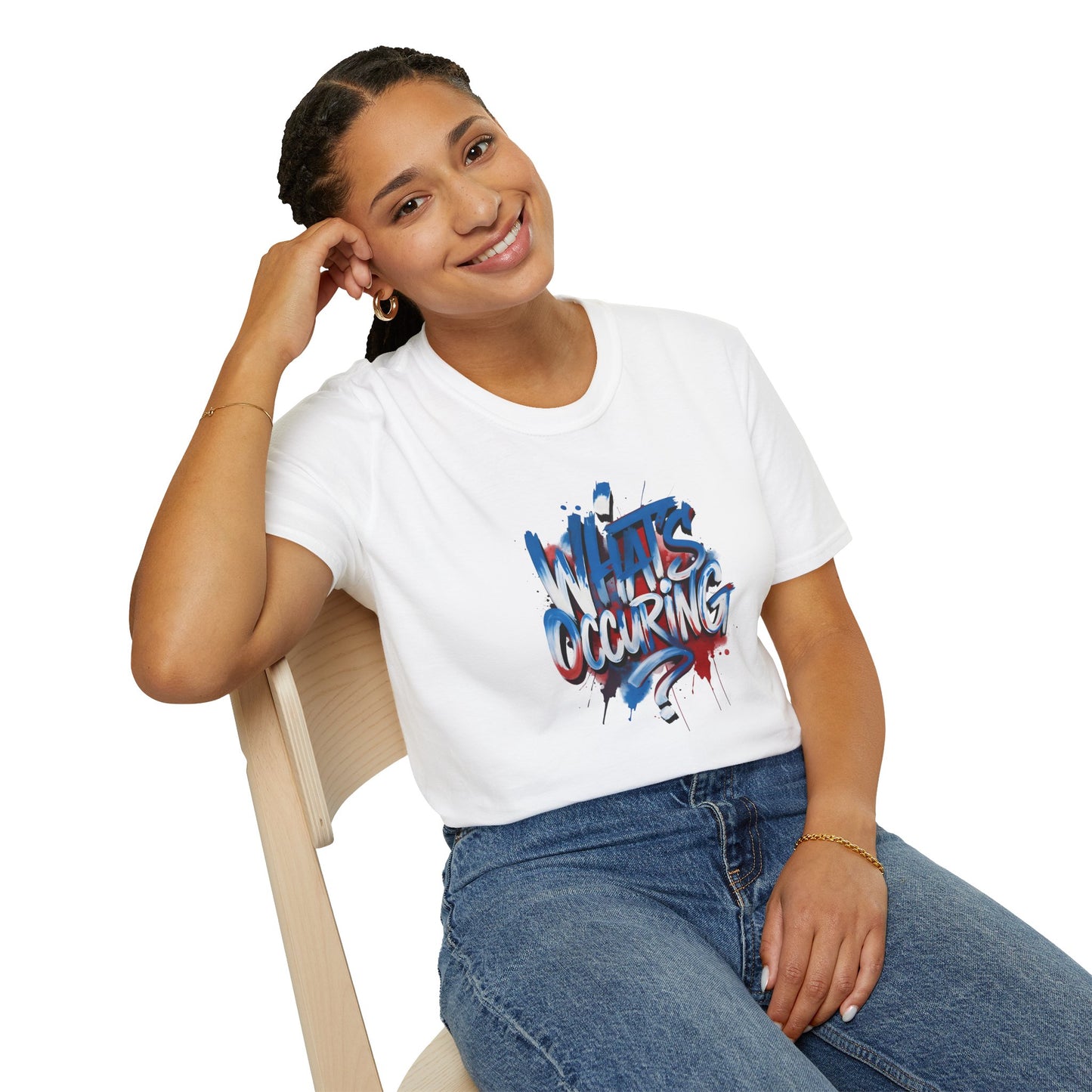 What’s Occurring? T-Shirt — Retro Graffiti Graphic Tee Printify