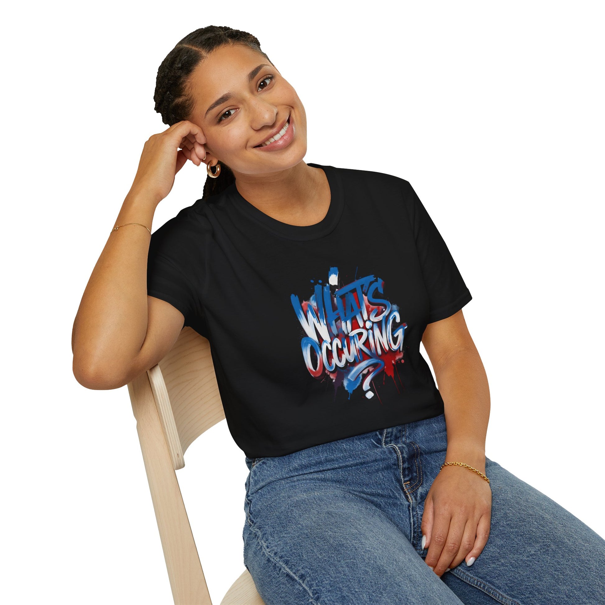 What’s Occurring? T-Shirt — Retro Graffiti Graphic Tee Printify